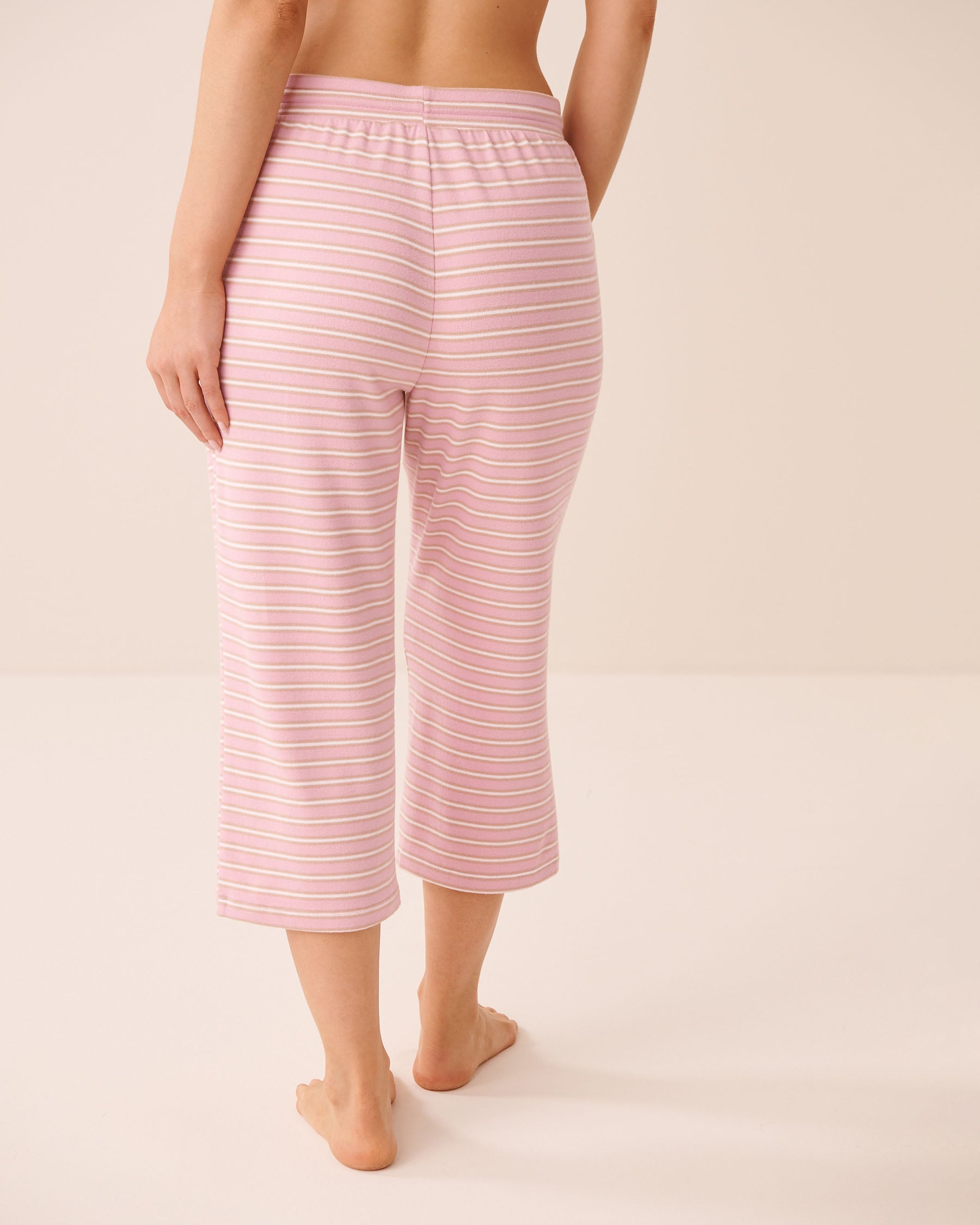 LA VIE EN ROSE Striped Soft Knit Pajama Capris Pink Stripes 40200869 - View2