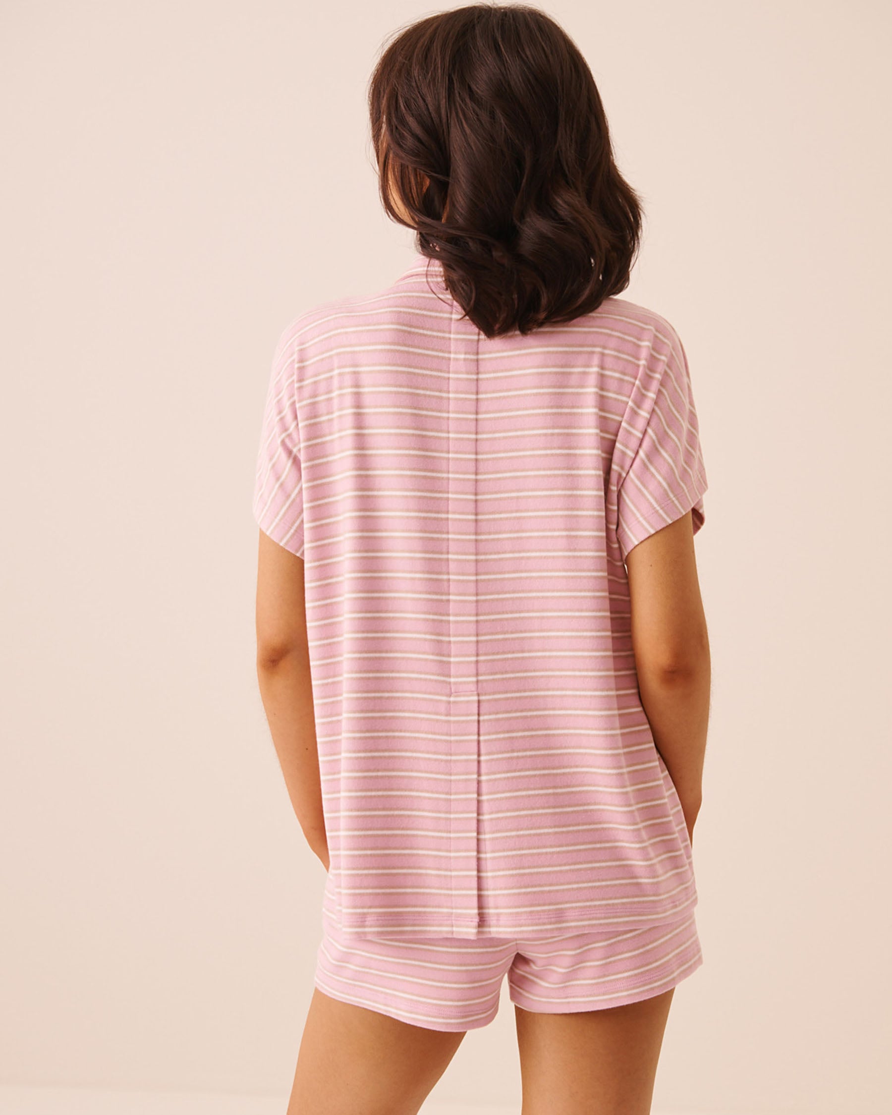 LA VIE EN ROSE Chemisier manches courtes en tricot doux rayures roses Rayures roses 40100884 - View2
