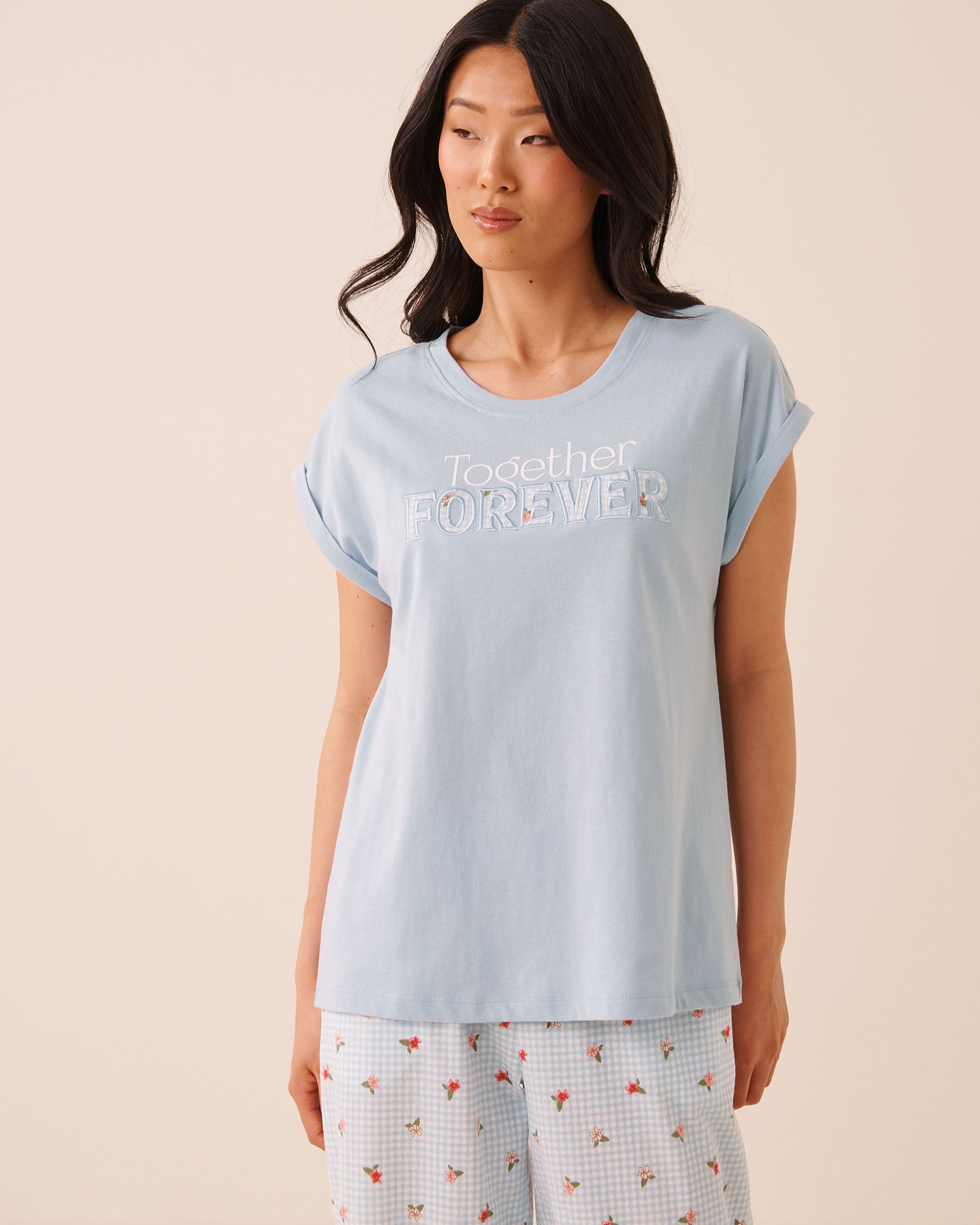 LA VIE EN ROSE T-shirt manches courtes en coton imprimé Together Forever Bleu pâle/Together Forever 40100890 - Voir1