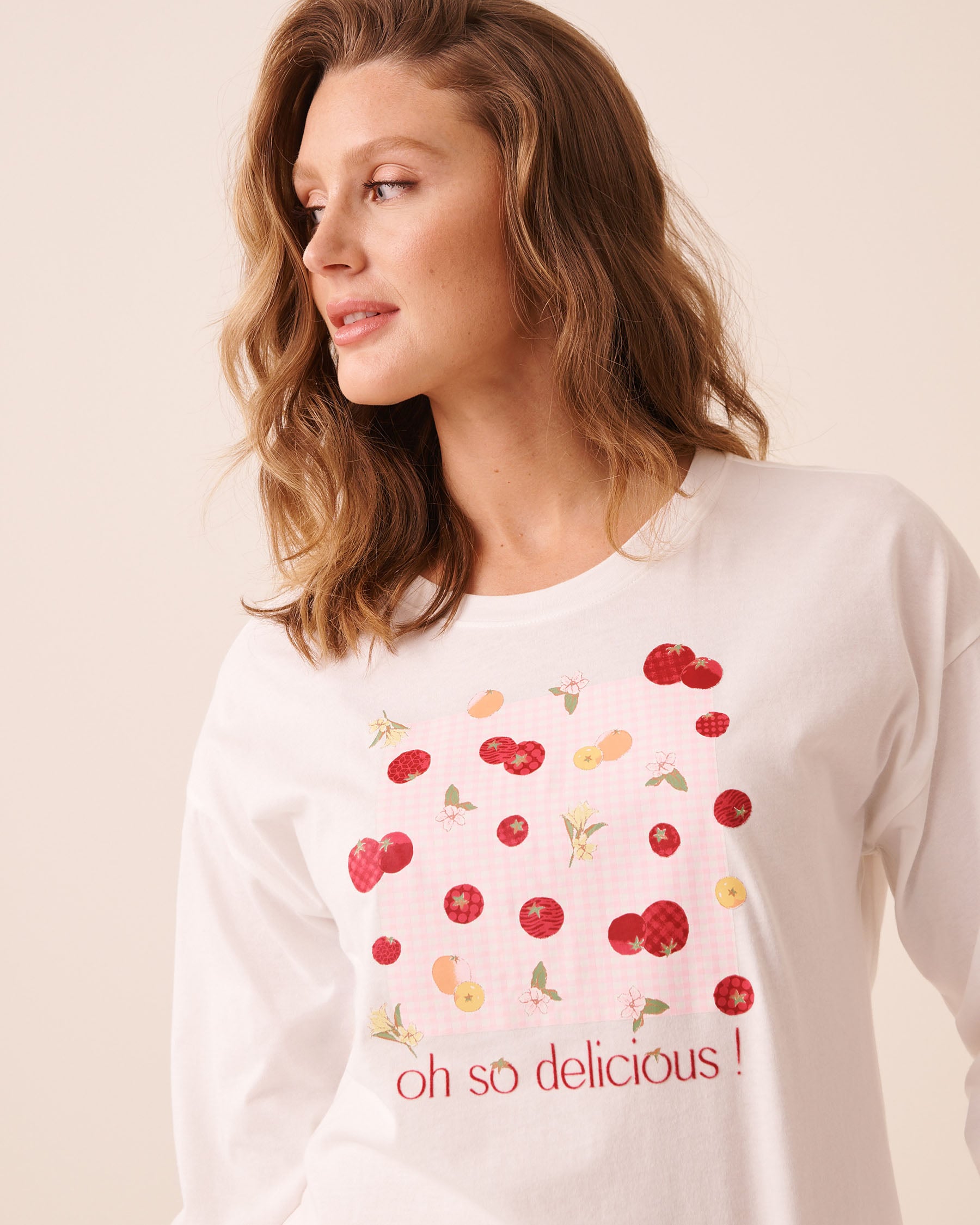 LA VIE EN ROSE Chandail manches longues en coton imprimé tomates Blanc/Oh so delicious! 40100891 - View3