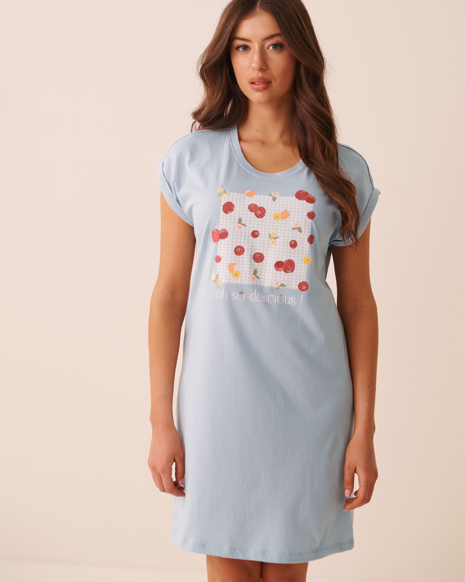 LA VIE EN ROSE Tomato Print Cotton Short Sleeve Sleepshirt Light Blue/Oh so delicious! 40500501 - View1