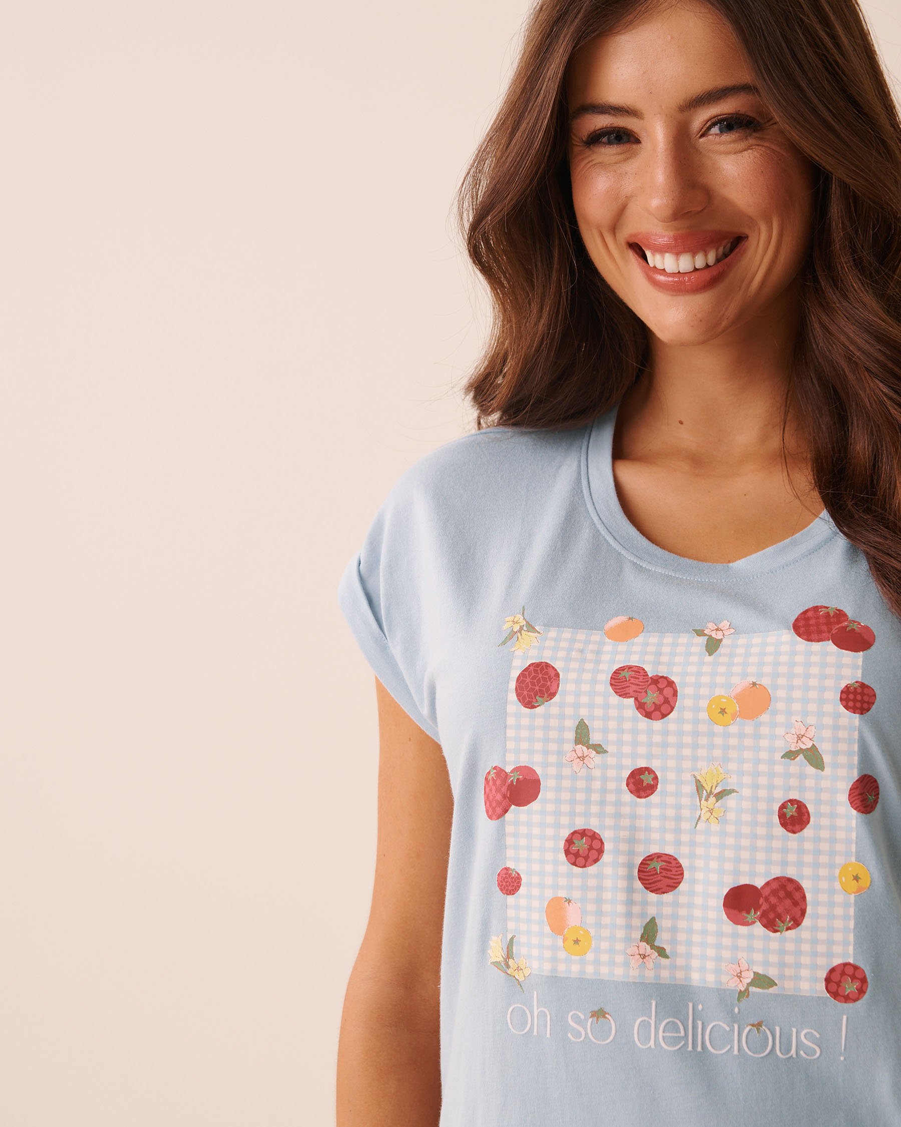 LA VIE EN ROSE Tomato Print Cotton Short Sleeve Sleepshirt Light Blue/Oh so delicious! 40500501 - View3