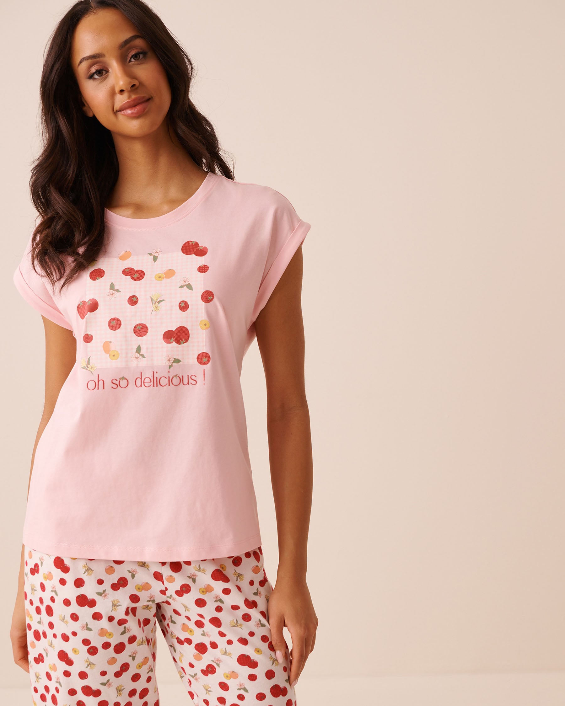 LA VIE EN ROSE Tomato Print Cotton Short Sleeve T-shirt Pink/Oh so delicious! 40100890 - View1