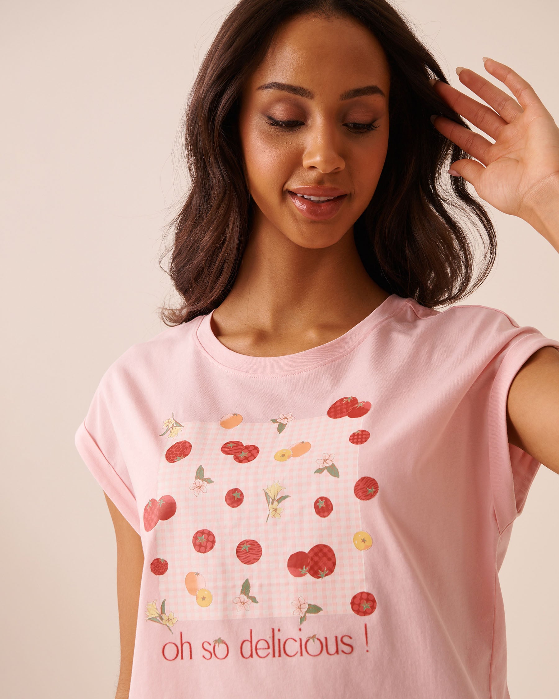 LA VIE EN ROSE Tomato Print Cotton Short Sleeve T-shirt Pink/Oh so delicious! 40100890 - View3