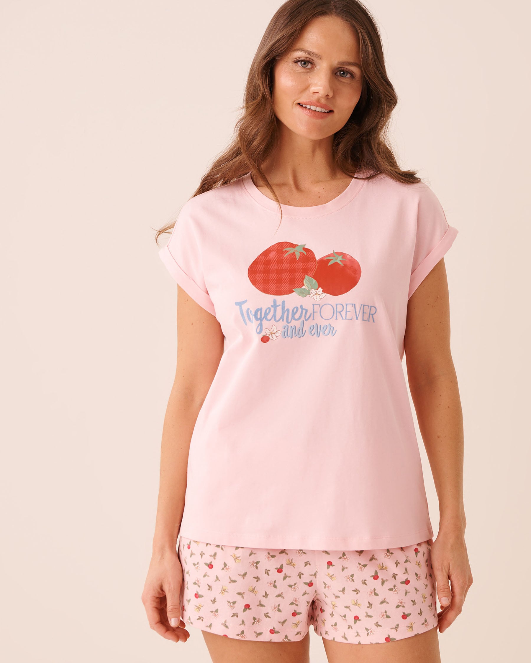 LA VIE EN ROSE T-shirt manches courtes en coton imprimé tomates Rose/Together Forever 40100890 - View1