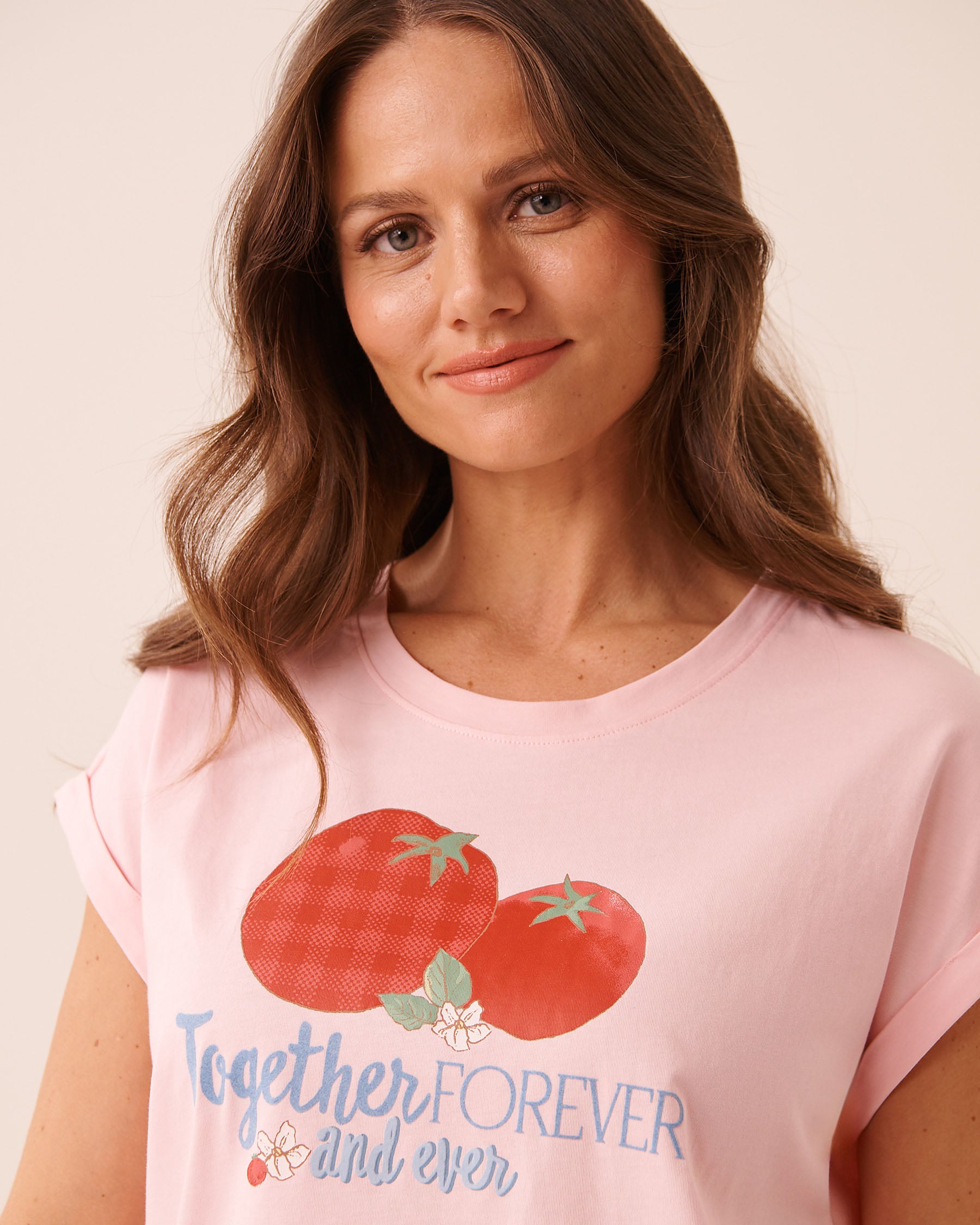 LA VIE EN ROSE T-shirt manches courtes en coton imprimé tomates Rose/Together Forever 40100890 - View3