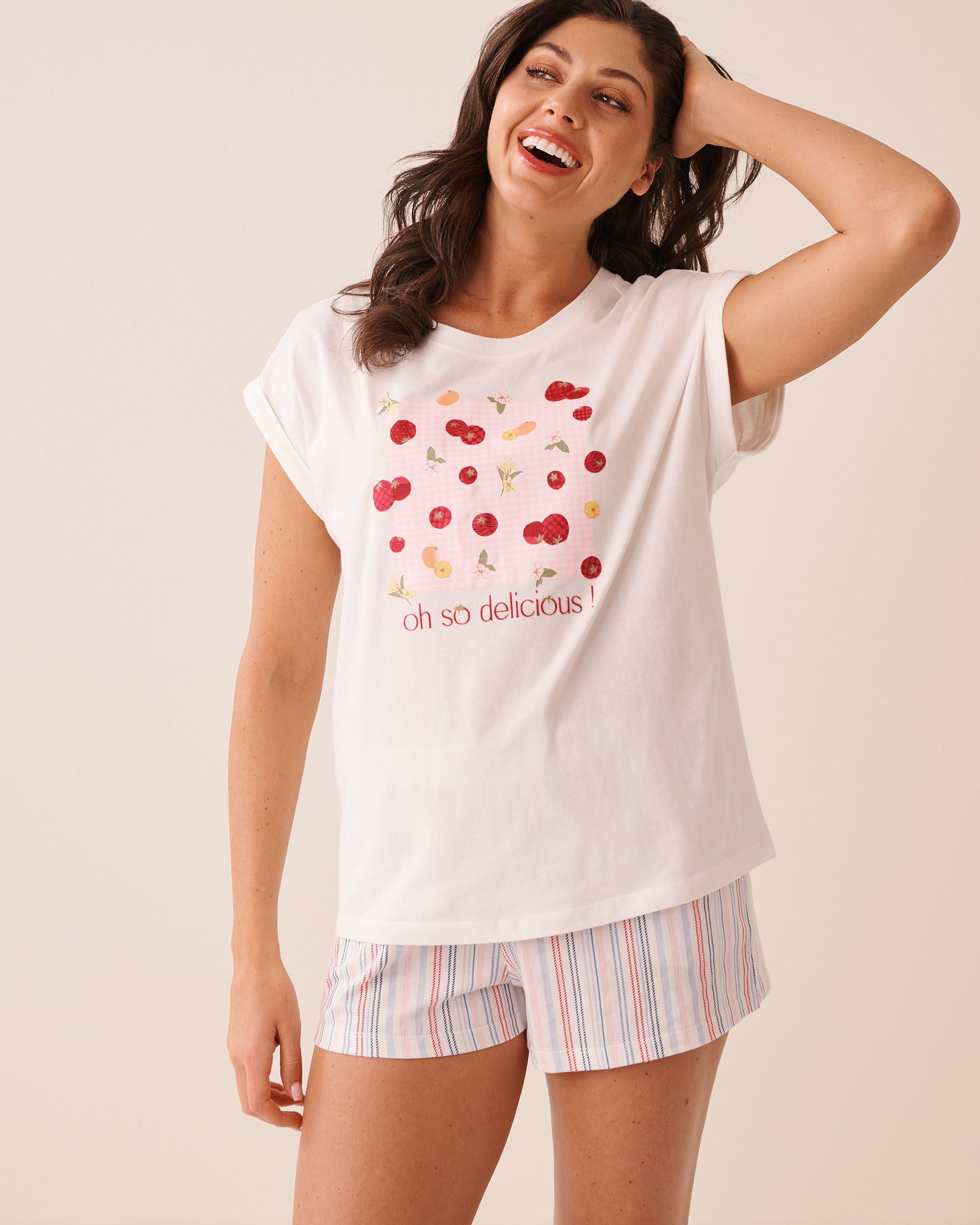 LA VIE EN ROSE T-shirt manches courtes en coton imprimé tomates Blanc/Oh so delicious! 40100890 - View1