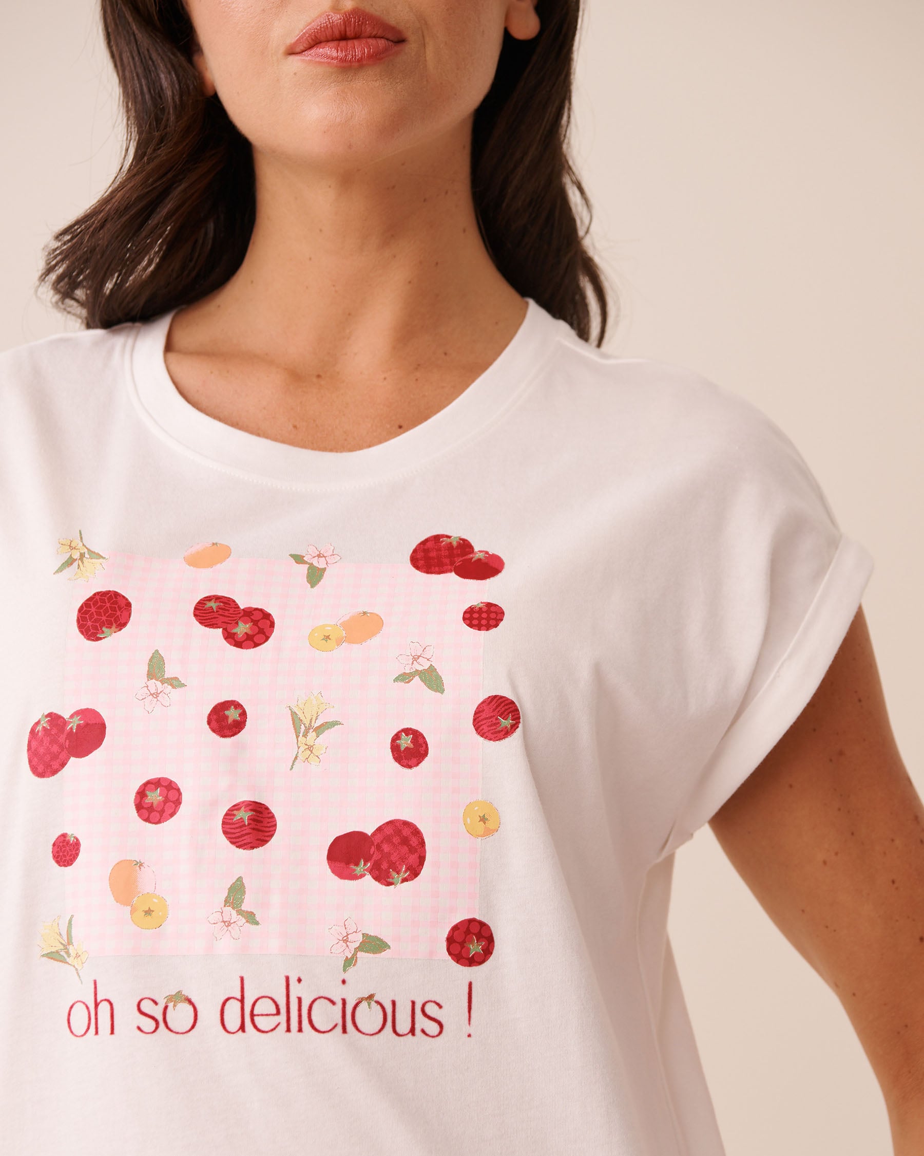 LA VIE EN ROSE T-shirt manches courtes en coton imprimé tomates Blanc/Oh so delicious! 40100890 - View3