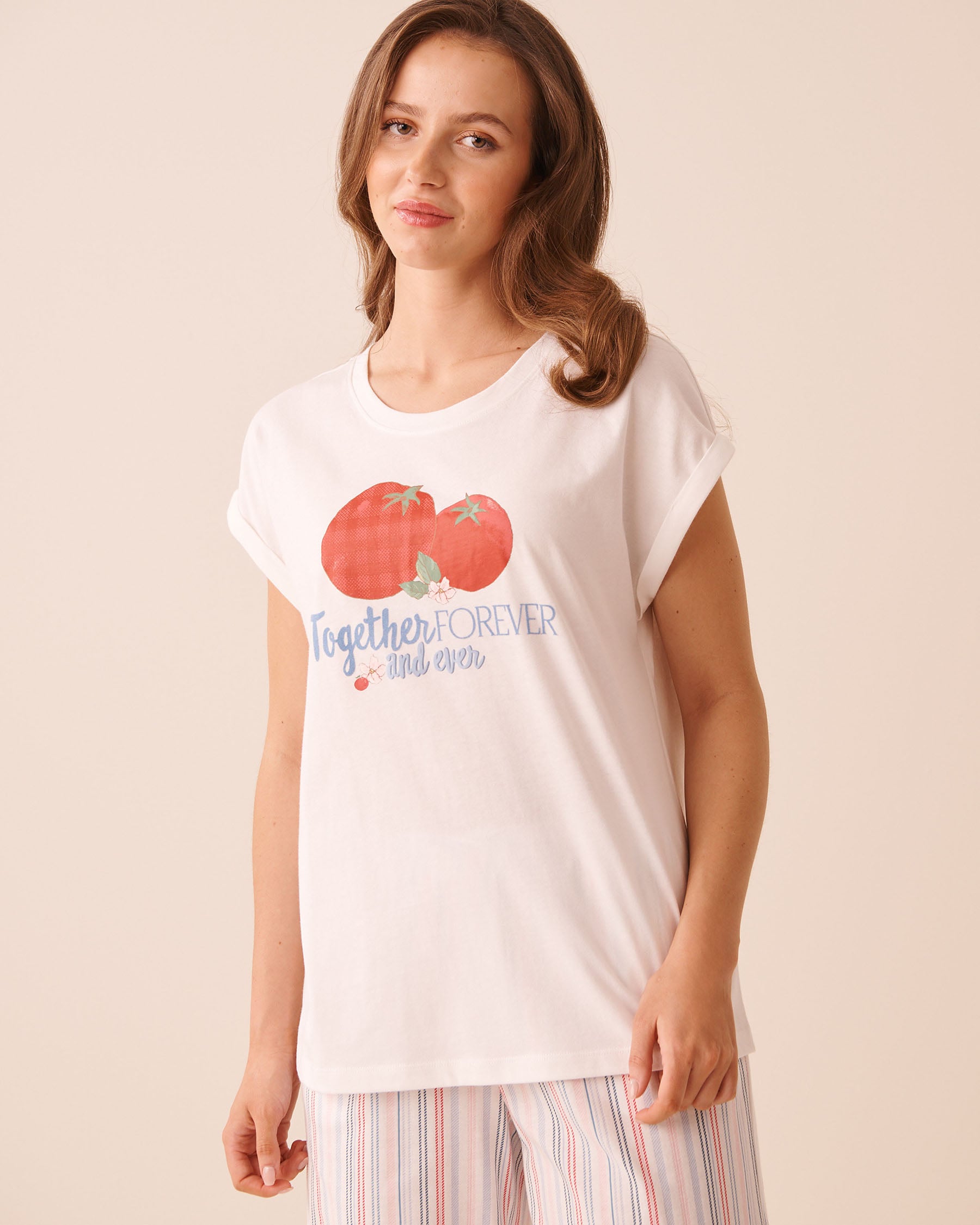 LA VIE EN ROSE T-shirt manches courtes en coton imprimé tomates Blanc/Together Forever 40100890 - View1