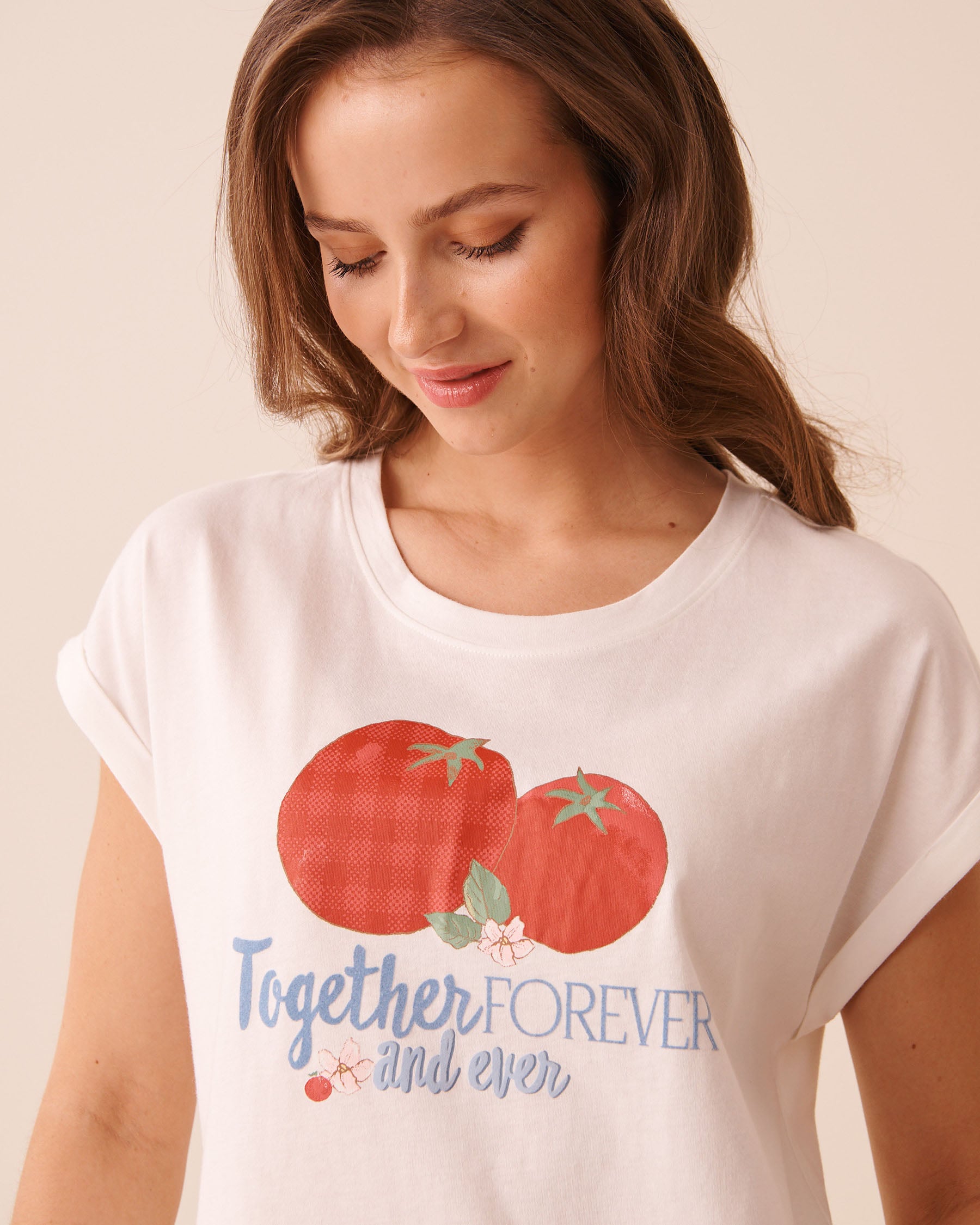 LA VIE EN ROSE T-shirt manches courtes en coton imprimé tomates Blanc/Together Forever 40100890 - View3