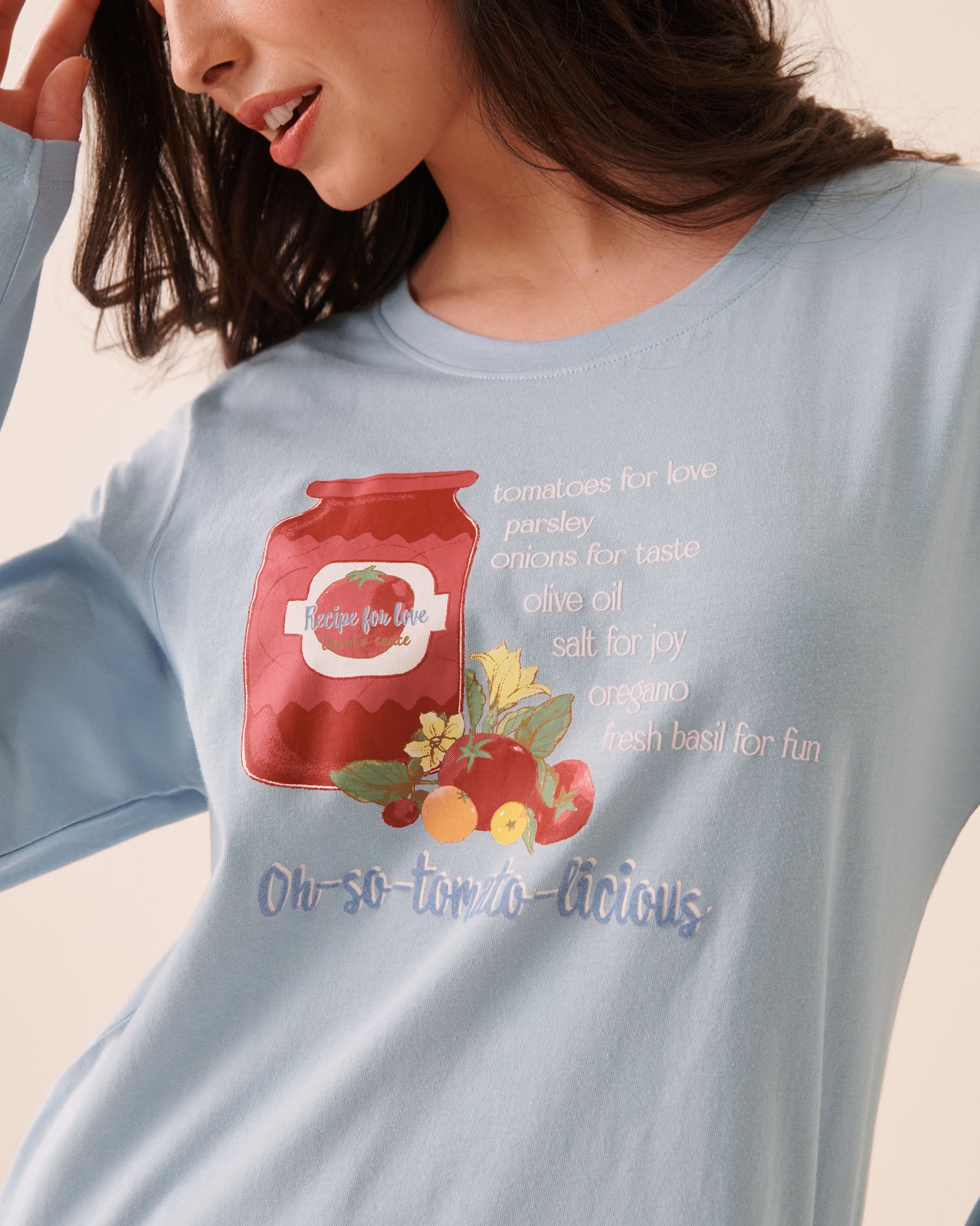 LA VIE EN ROSE Chandail manches longues en coton imprimé sauce tomate Bleu pâle/Sauce tomate 40100891 - View3