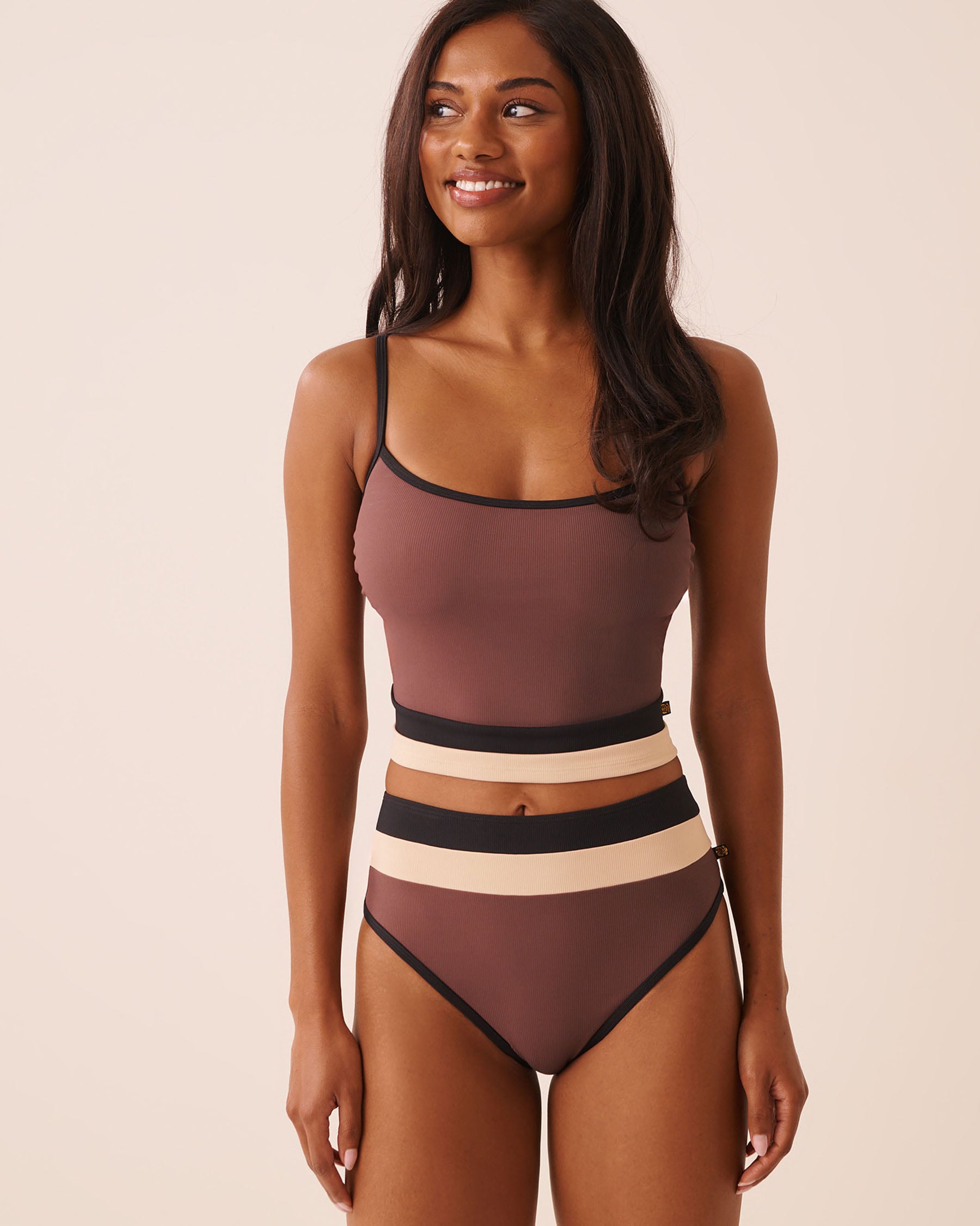 LA VIE EN ROSE AQUA COFFEE BLOCK Crop Bikini Top Black/Brown/Beige 70100999 - View1