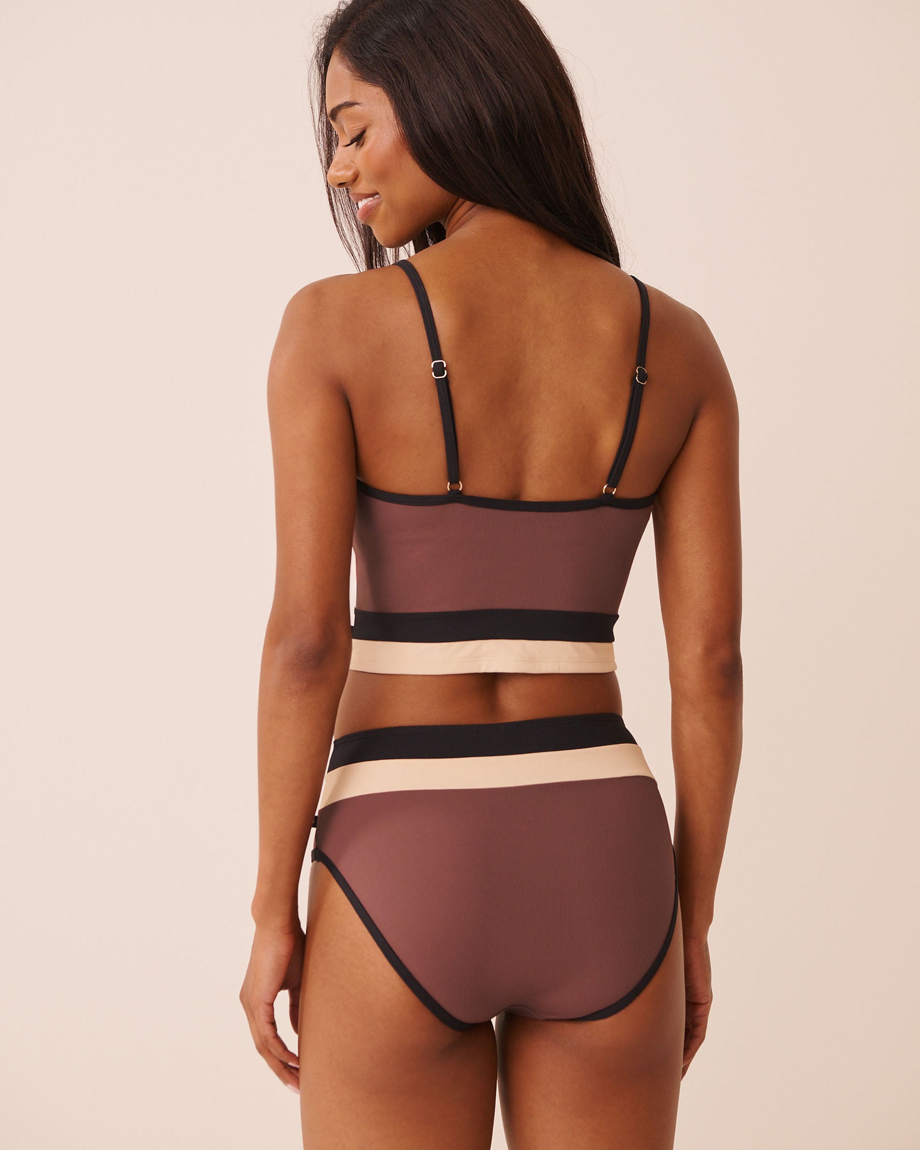 LA VIE EN ROSE AQUA COFFEE BLOCK Crop Bikini Top Black/Brown/Beige 70100999 - View2