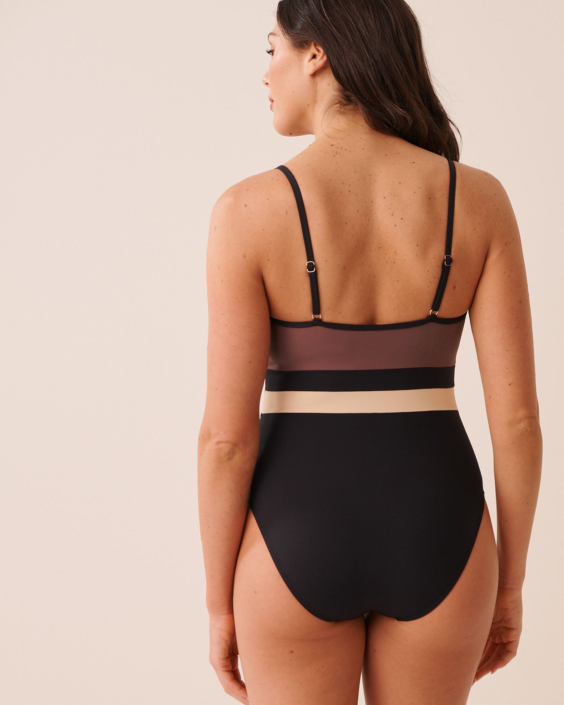 LA VIE EN ROSE AQUA COFFEE BLOCK Scoop Neck One-piece Swimsuit Black/Brown/Beige 70400230 - View2
