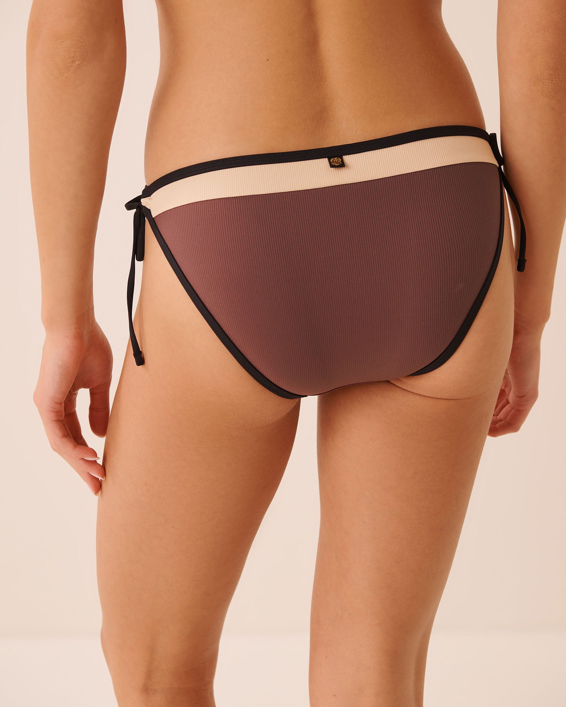 LA VIE EN ROSE AQUA COFFEE BLOCK Side Tie Brazilian Bikini Bottom Black/Brown/Beige 70300934 - View4