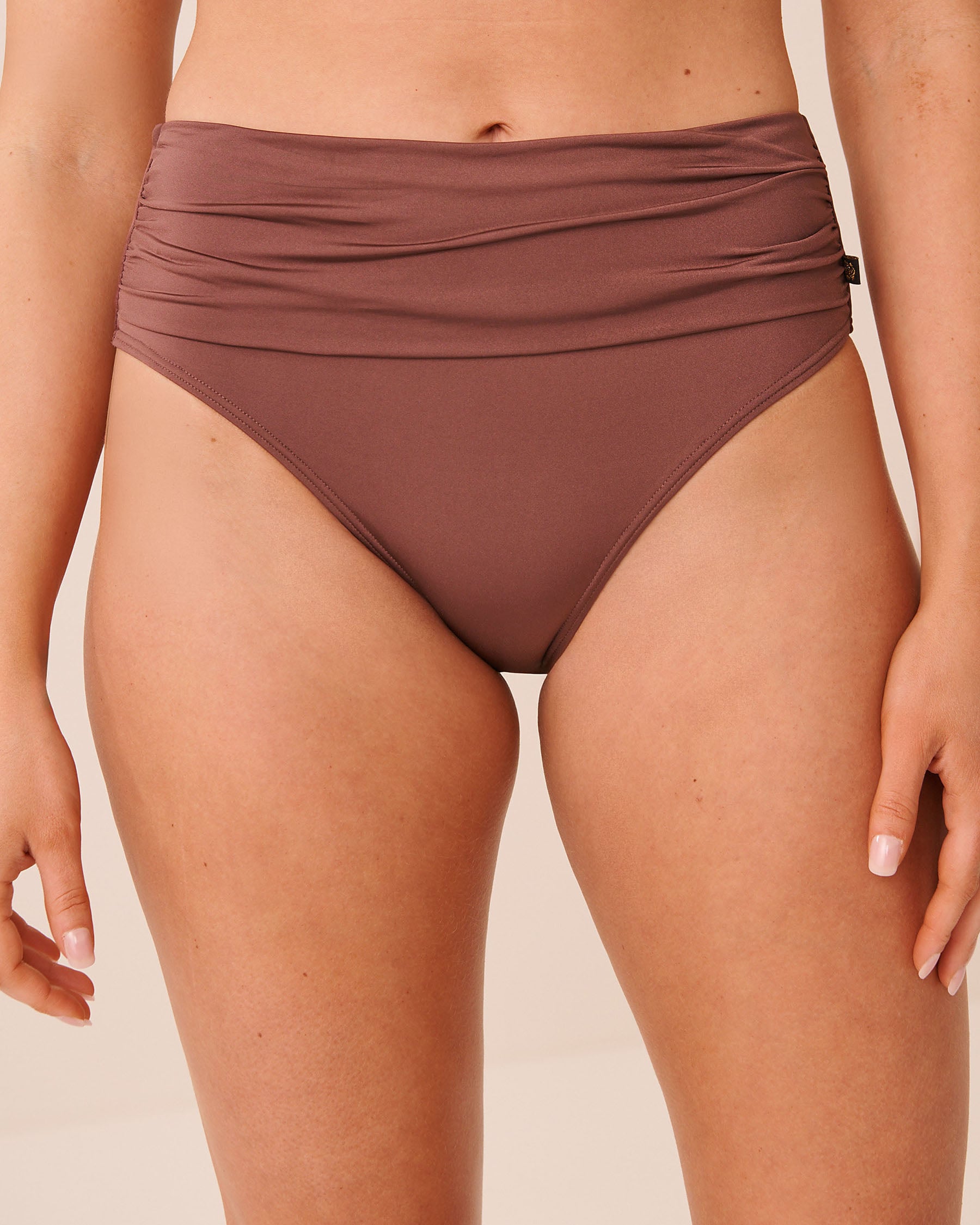 LA VIE EN ROSE AQUA COFFEE Draped Mid Waist Bikini Bottom Coffee Brown 70300933 - View1