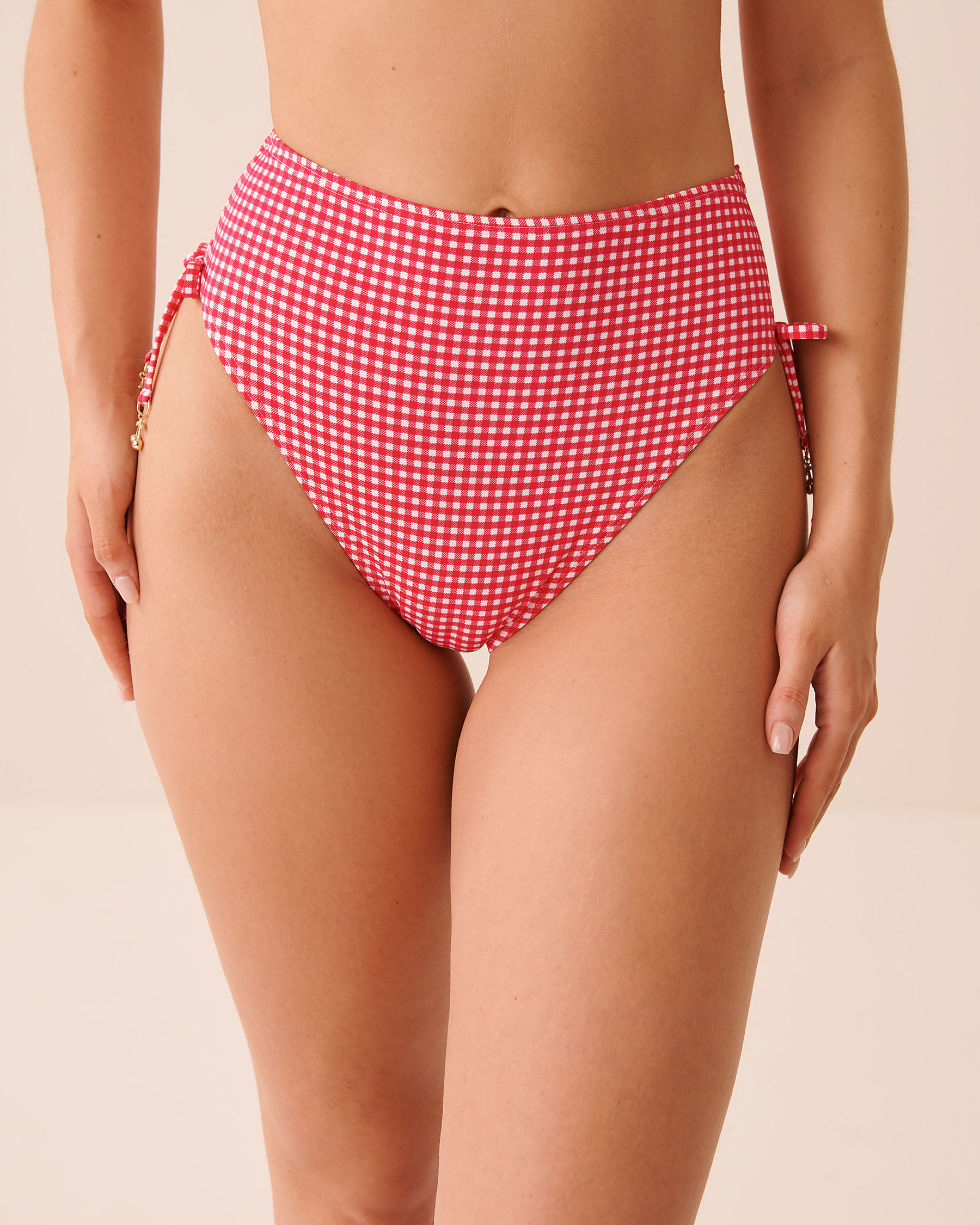 LA VIE EN ROSE AQUA RED GINGHAM Side Tie High Waist Brazilian Bottom Red Gingham 70300942 - View1