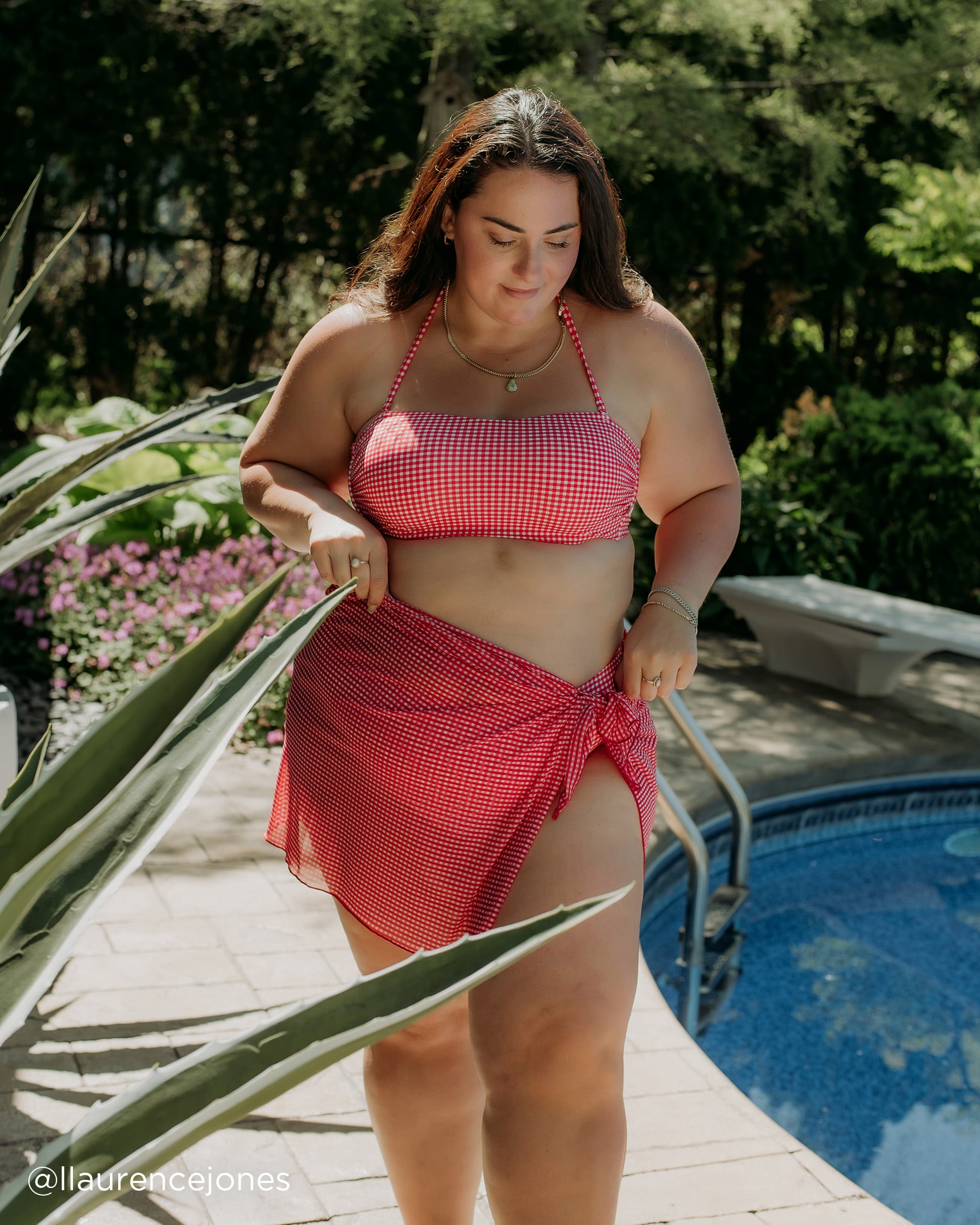 LA VIE EN ROSE AQUA Short Mesh Pareo Red Gingham 80400085 - View5