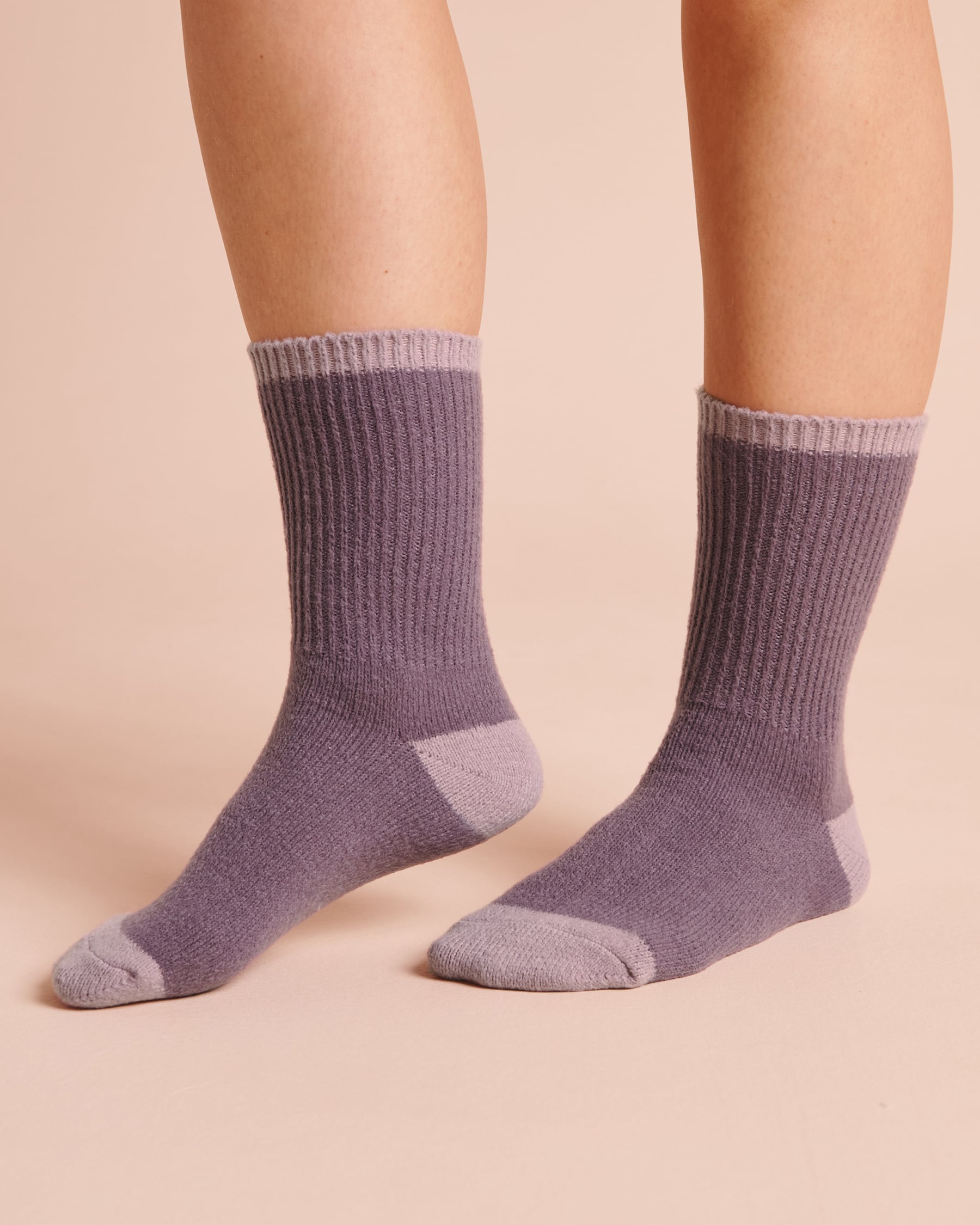 LA VIE EN ROSE Bas mi-mollet en tricot doux Prune 40700500 - Voir1