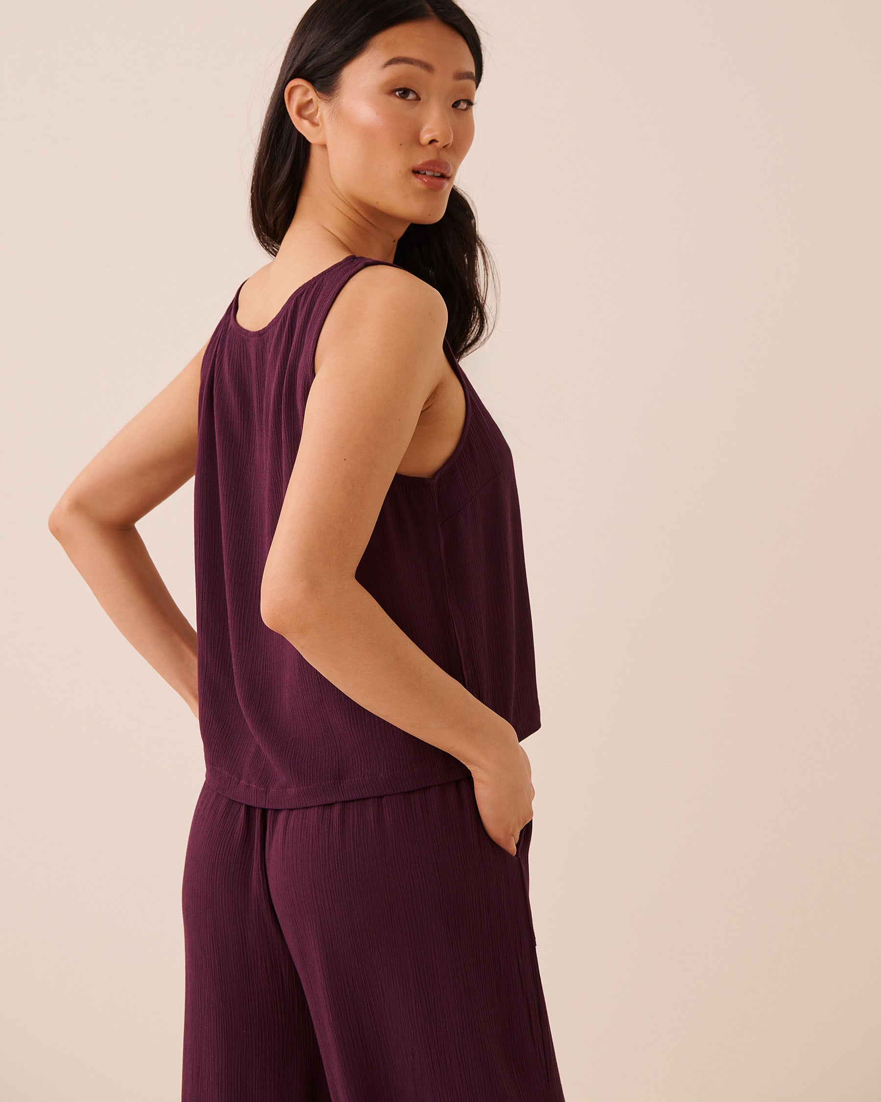 LA VIE EN ROSE AQUA Camisole en gaze Bourgogne 80100055 - View2