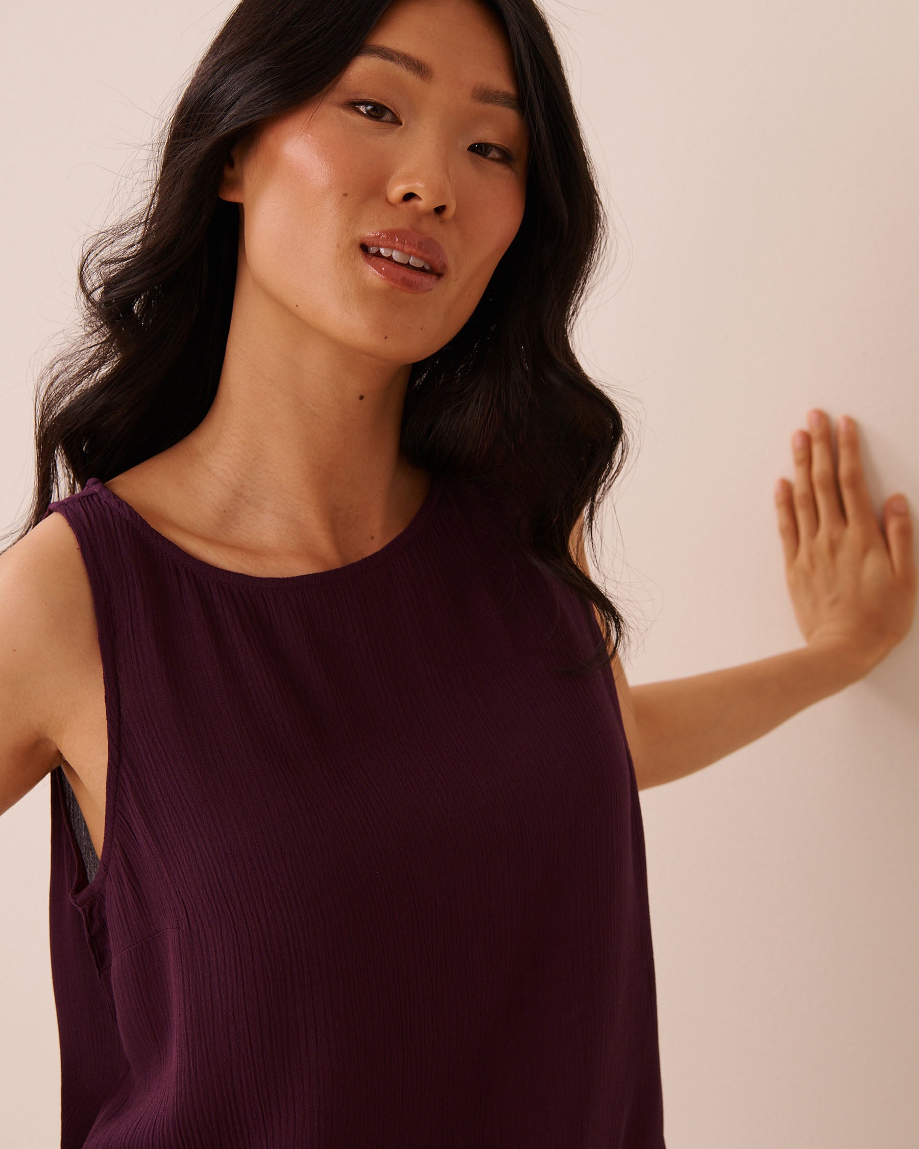 LA VIE EN ROSE AQUA Camisole en gaze Bourgogne 80100055 - View3