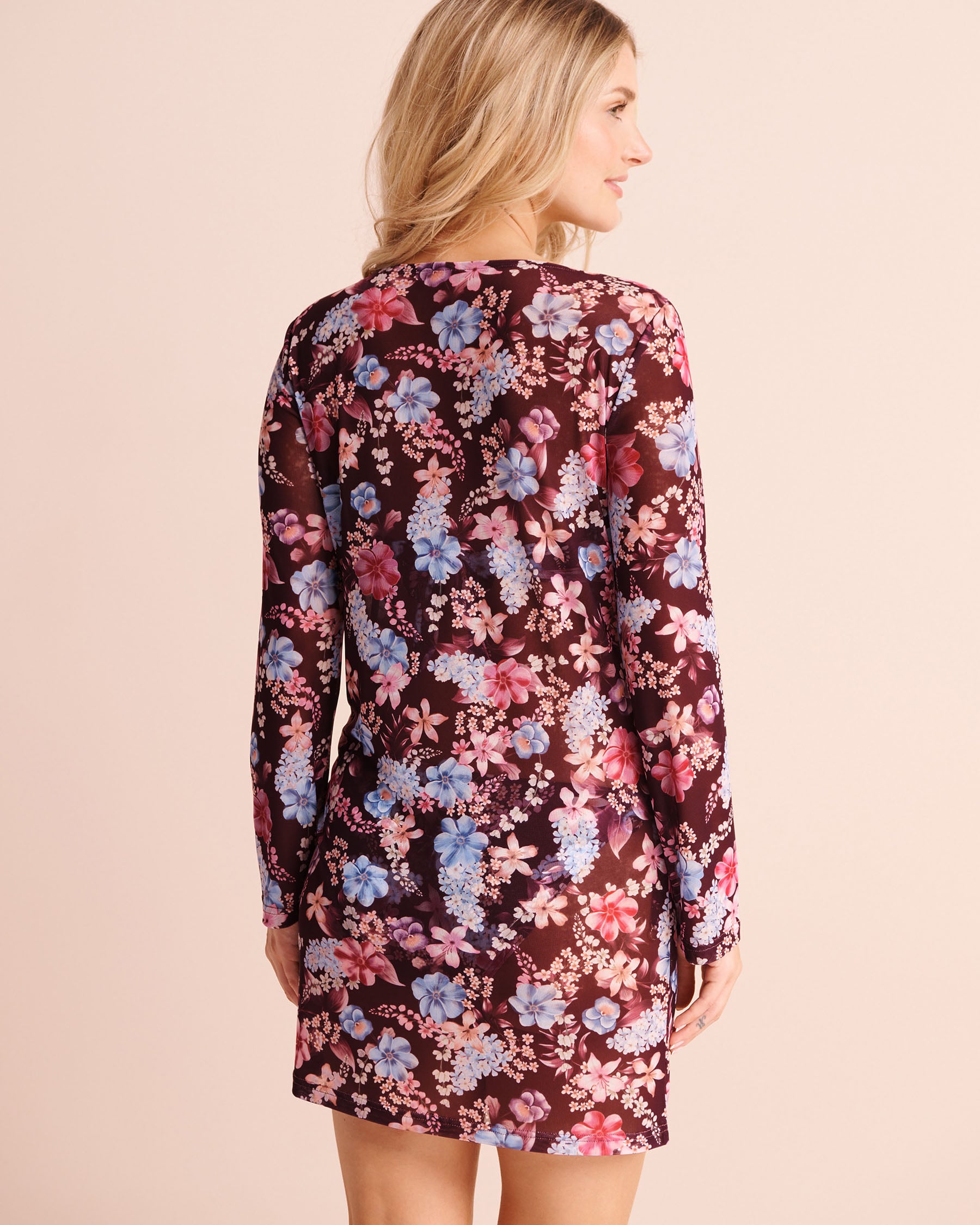 LA VIE EN ROSE AQUA Robe courte en résille imprimé tropical Floral bourgogne 80400083 - View2