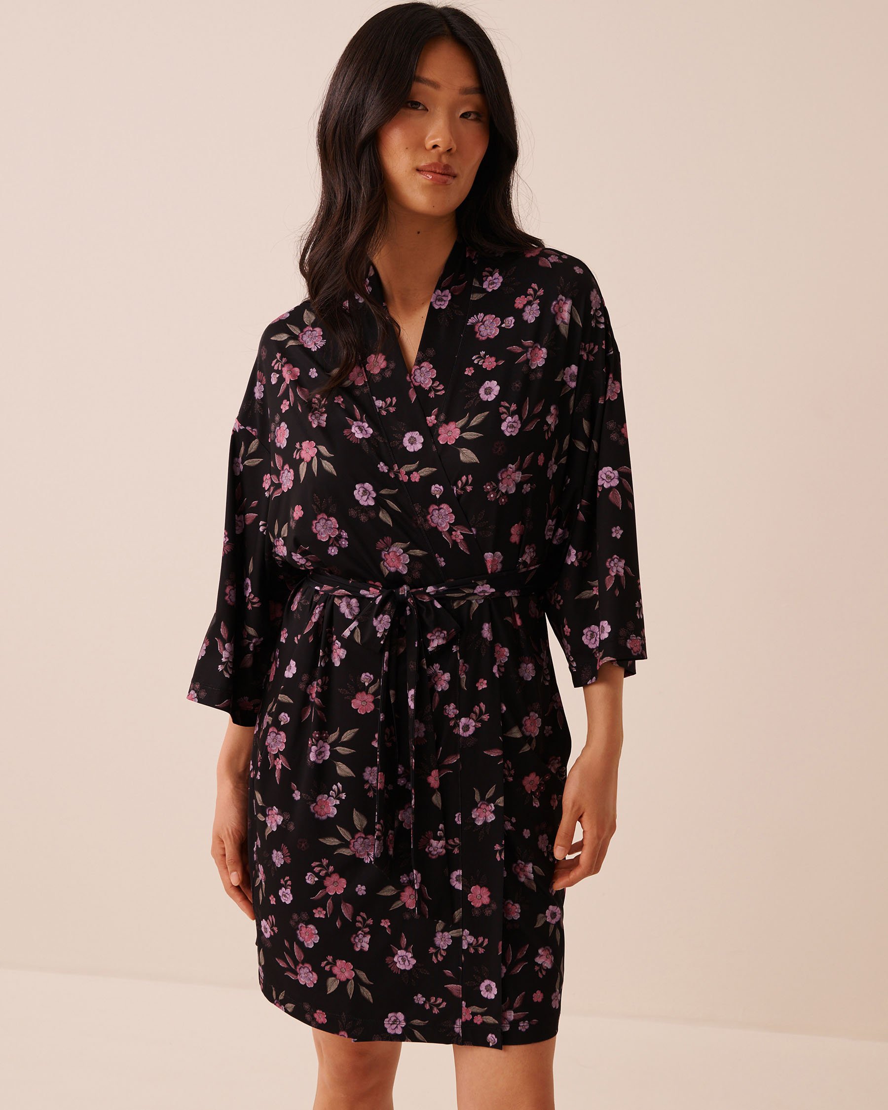 LA VIE EN ROSE Kimono imprimé fleuri Noir/Fleurs 60600127 - View1
