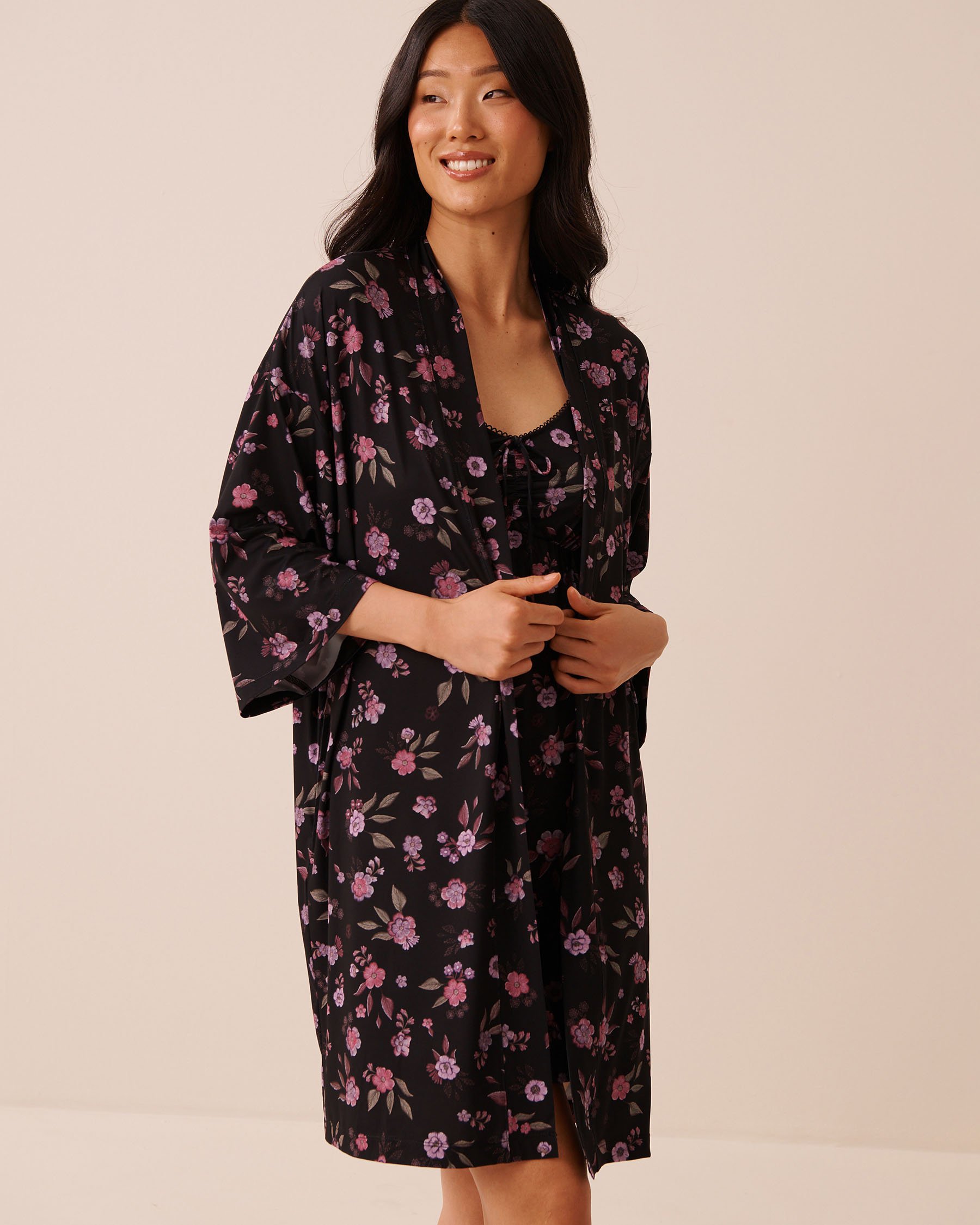 LA VIE EN ROSE Kimono imprimé fleuri Noir/Fleurs 60600127 - View4