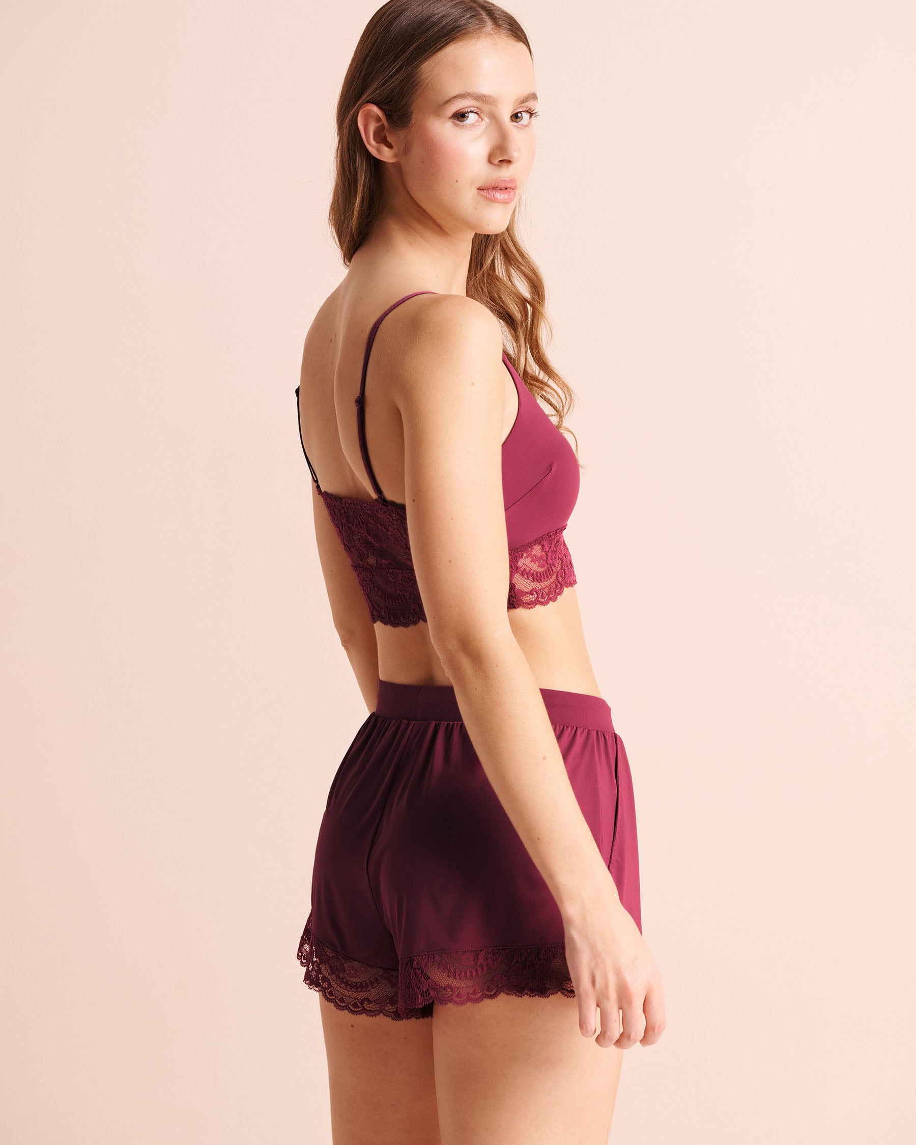 LA VIE EN ROSE Lace-Trim Crop Cami Top Raspberry Red 60100211 - View2