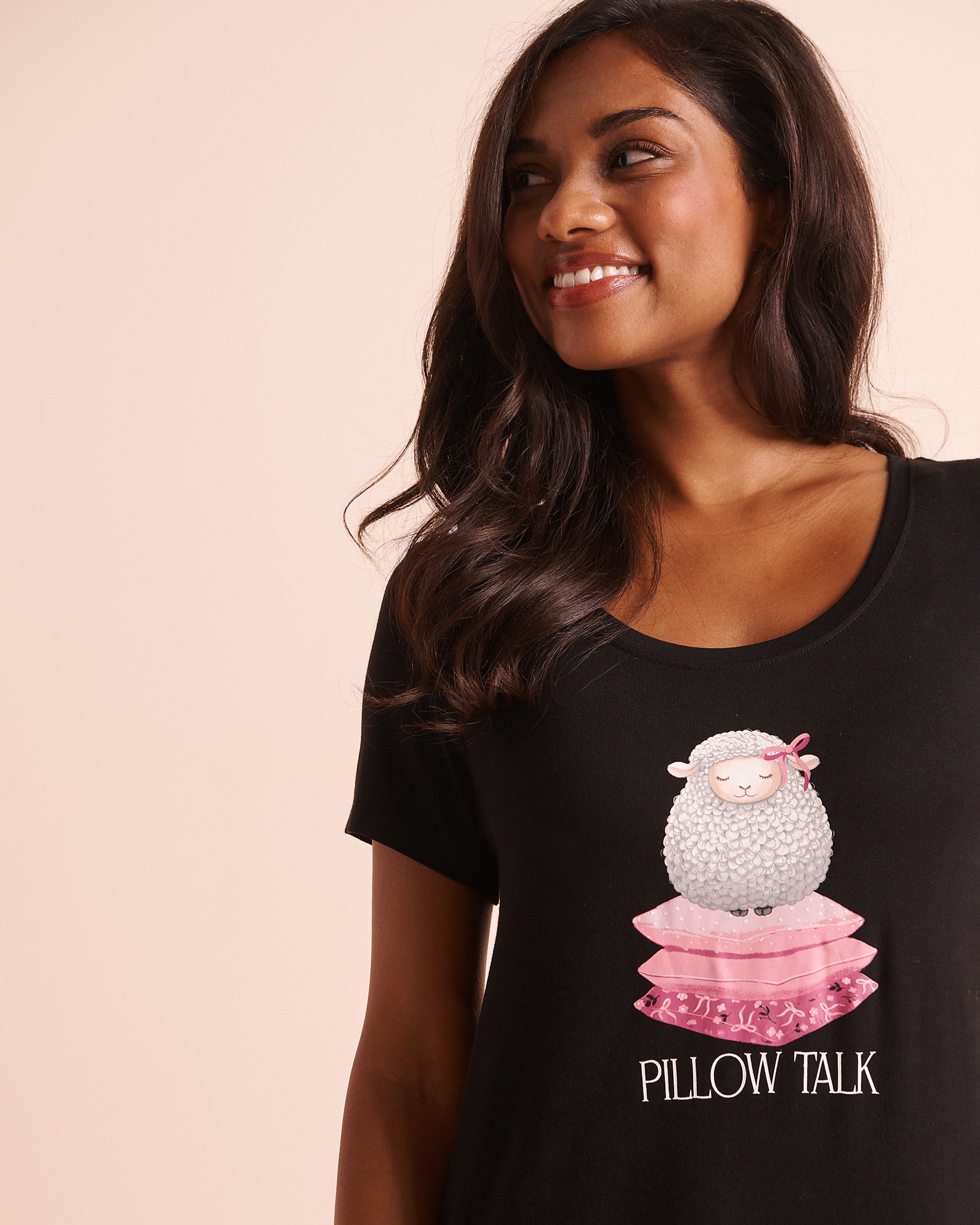 LA VIE EN ROSE Chemise de nuit manches courtes en jersey doux imprimé mouton Noir/Mouton 60500260 - Voir3