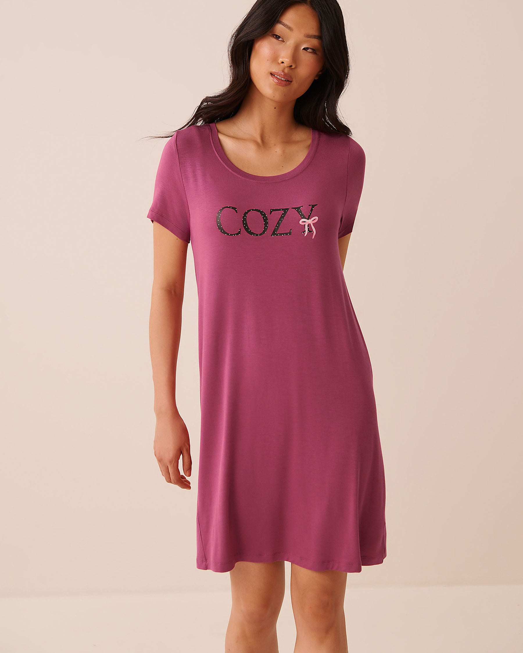 LA VIE EN ROSE Chemise de nuit manches courtes en jersey doux imprimé Cozy Magenta/Cozy 60500260 - View1