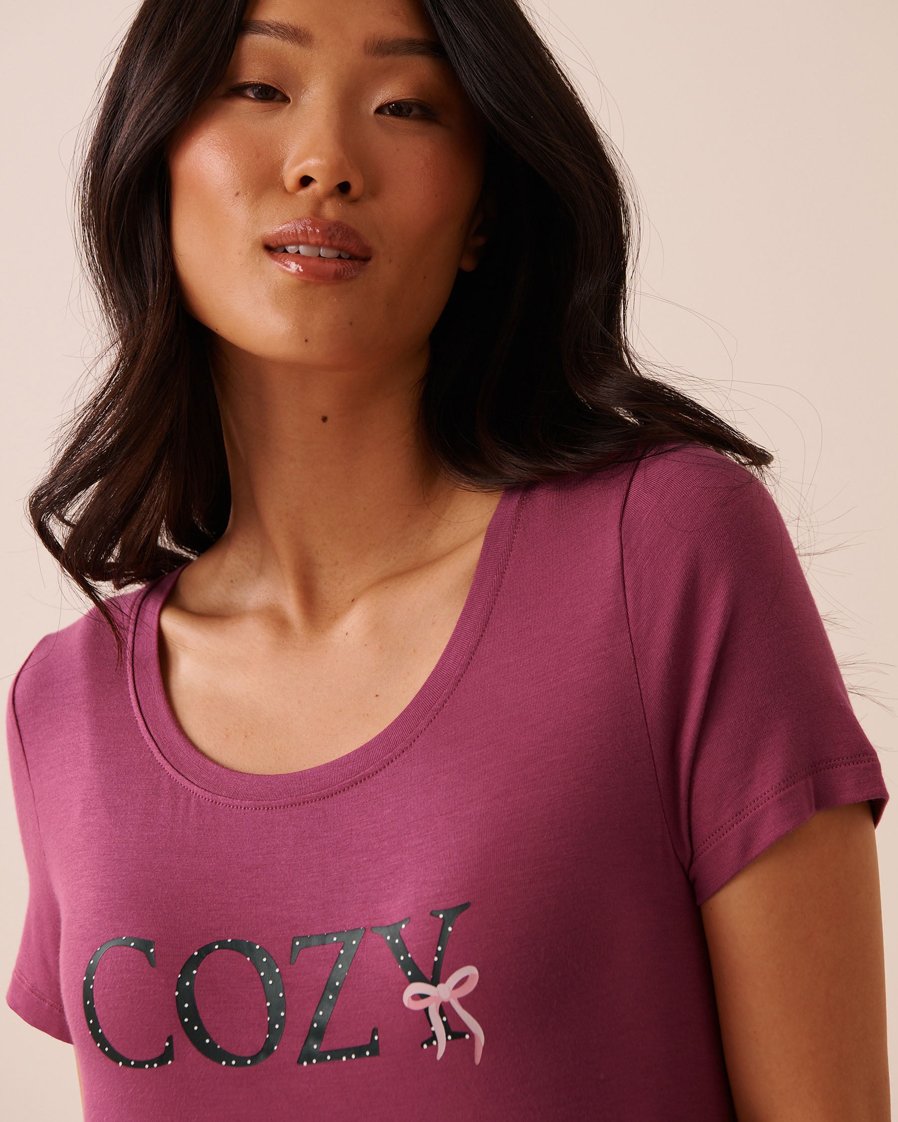 LA VIE EN ROSE Chemise de nuit manches courtes en jersey doux imprimé Cozy Magenta/Cozy 60500260 - View3