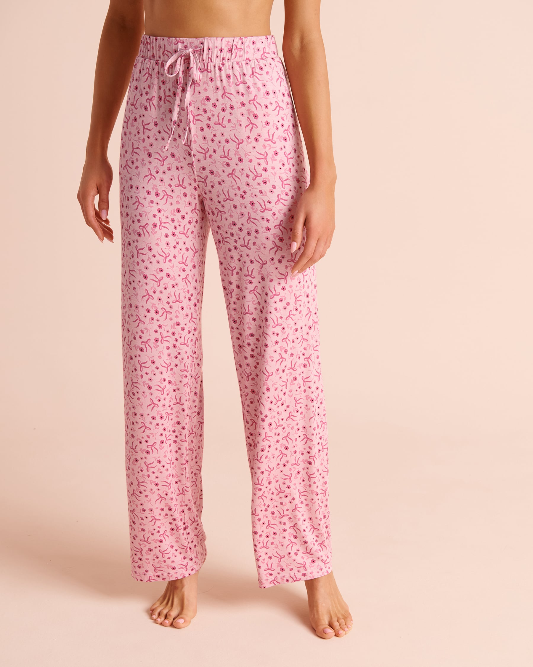 LA VIE EN ROSE Pantalon de pyjama en jersey doux imprimé nœuds et fleurs Rose/Fleurs/Nœuds 60200209 - Voir1