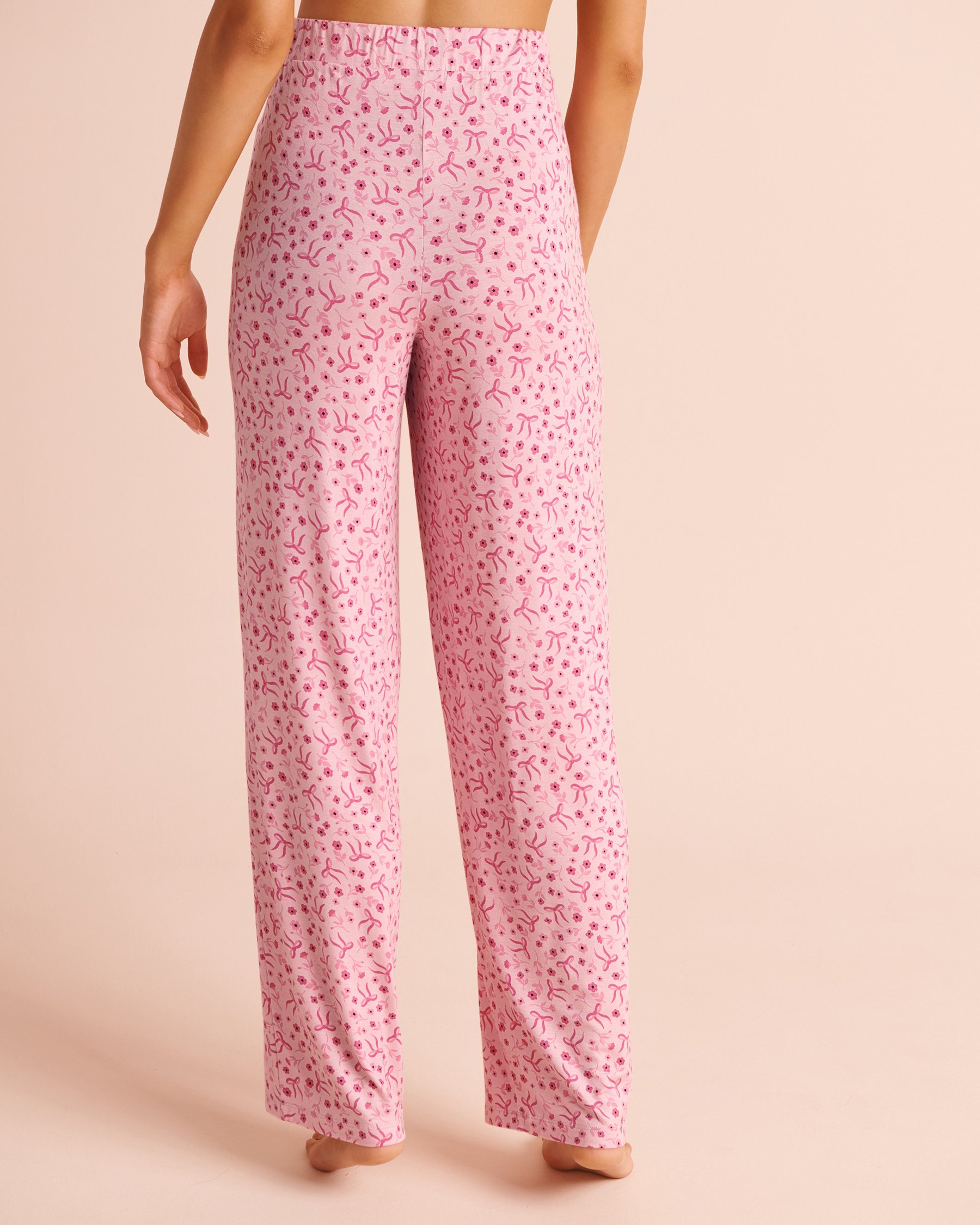 LA VIE EN ROSE Pantalon de pyjama en jersey doux imprimé nœuds et fleurs Rose/Fleurs/Nœuds 60200209 - Voir2