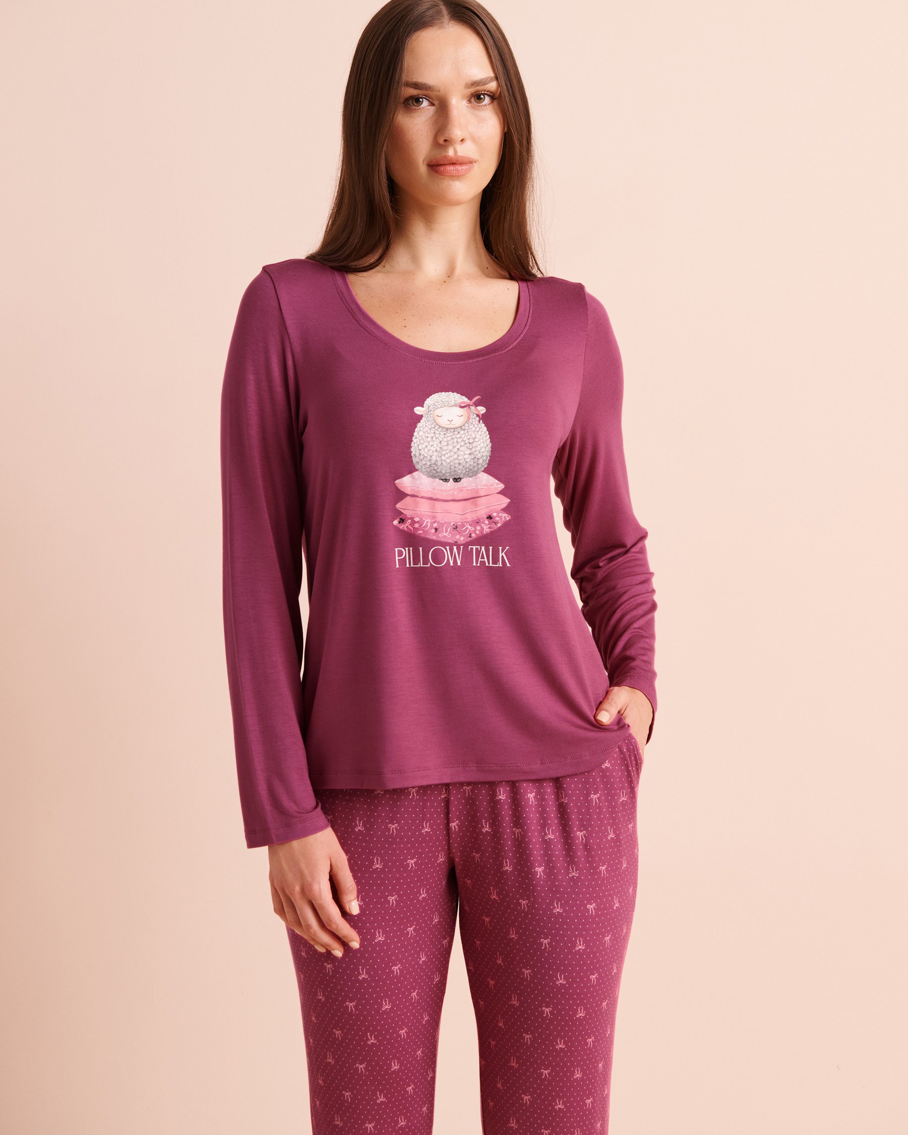 LA VIE EN ROSE Chandail manches longues en jersey doux imprimé mouton Magenta/Mouton 60100213 - View1