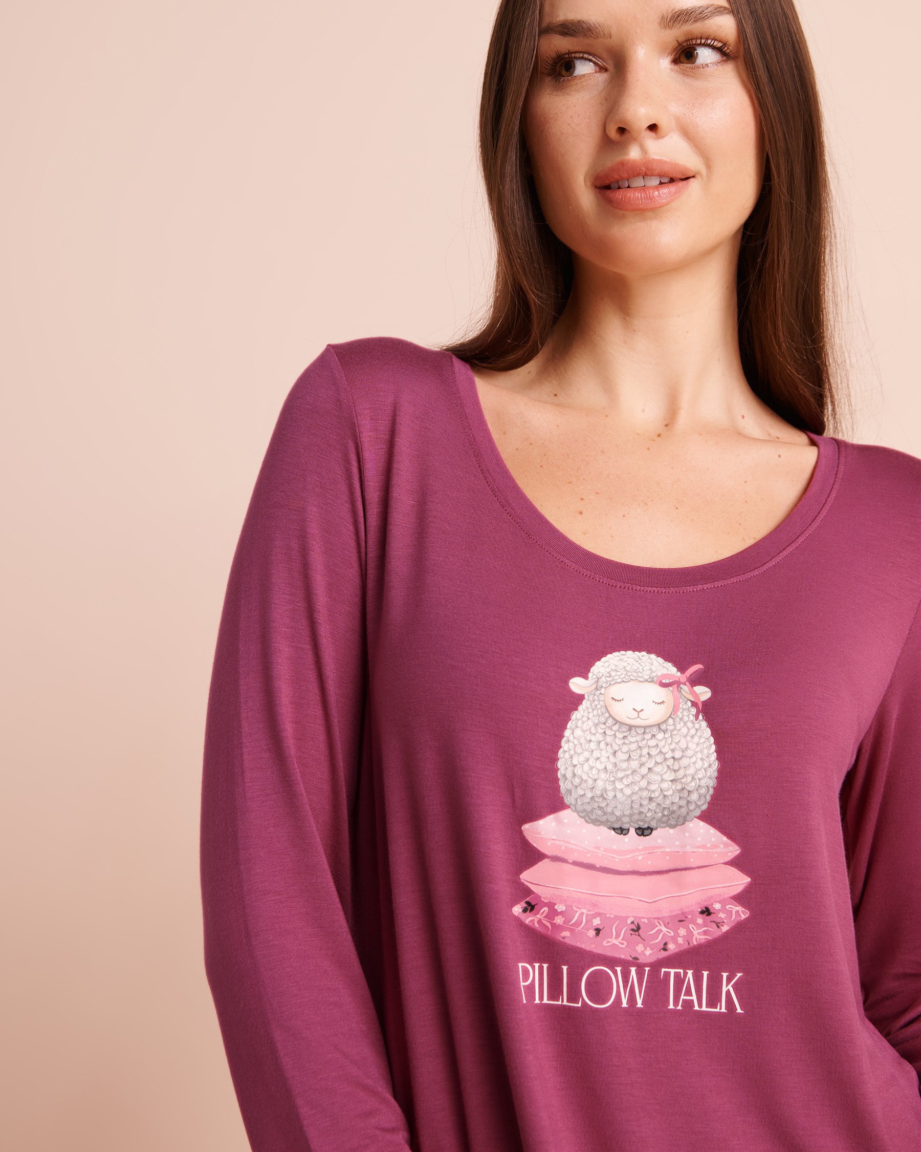 LA VIE EN ROSE Chandail manches longues en jersey doux imprimé mouton Magenta/Mouton 60100213 - View3
