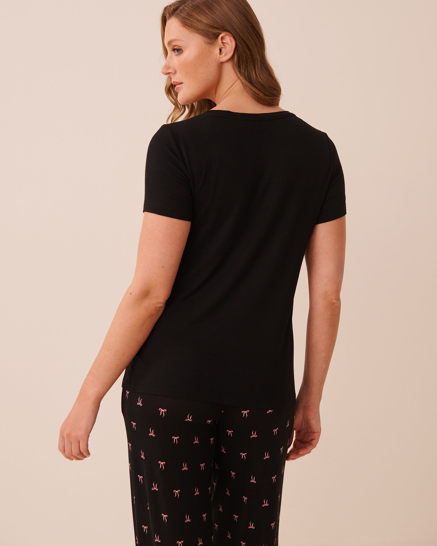 LA VIE EN ROSE Bow Print Soft Jersey Short Sleeve T-shirt Black/Bow 60100212 - View2