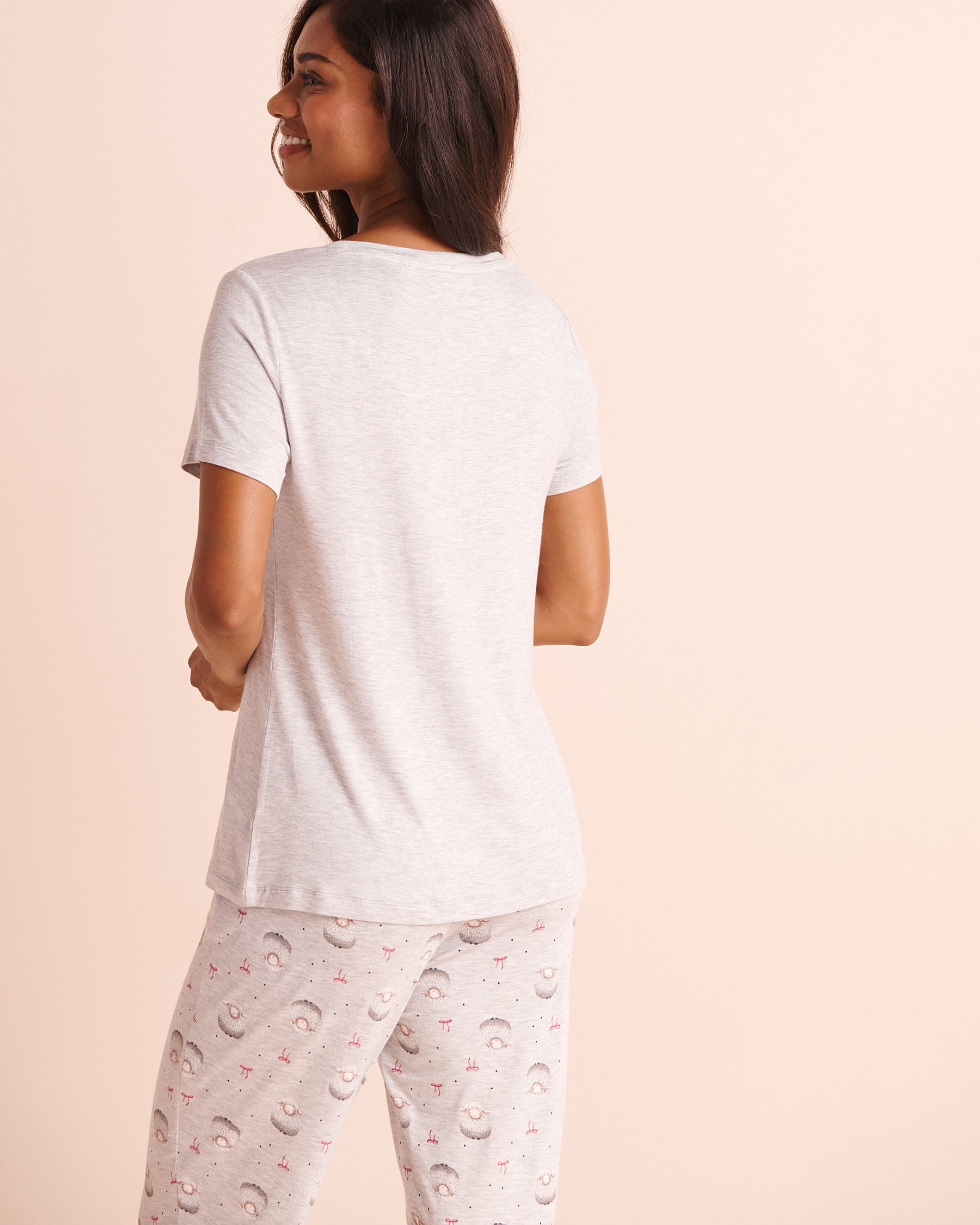 LA VIE EN ROSE T-shirt manches courtes en jersey doux imprimé nœud Gris/Nœud 60100212 - Voir2