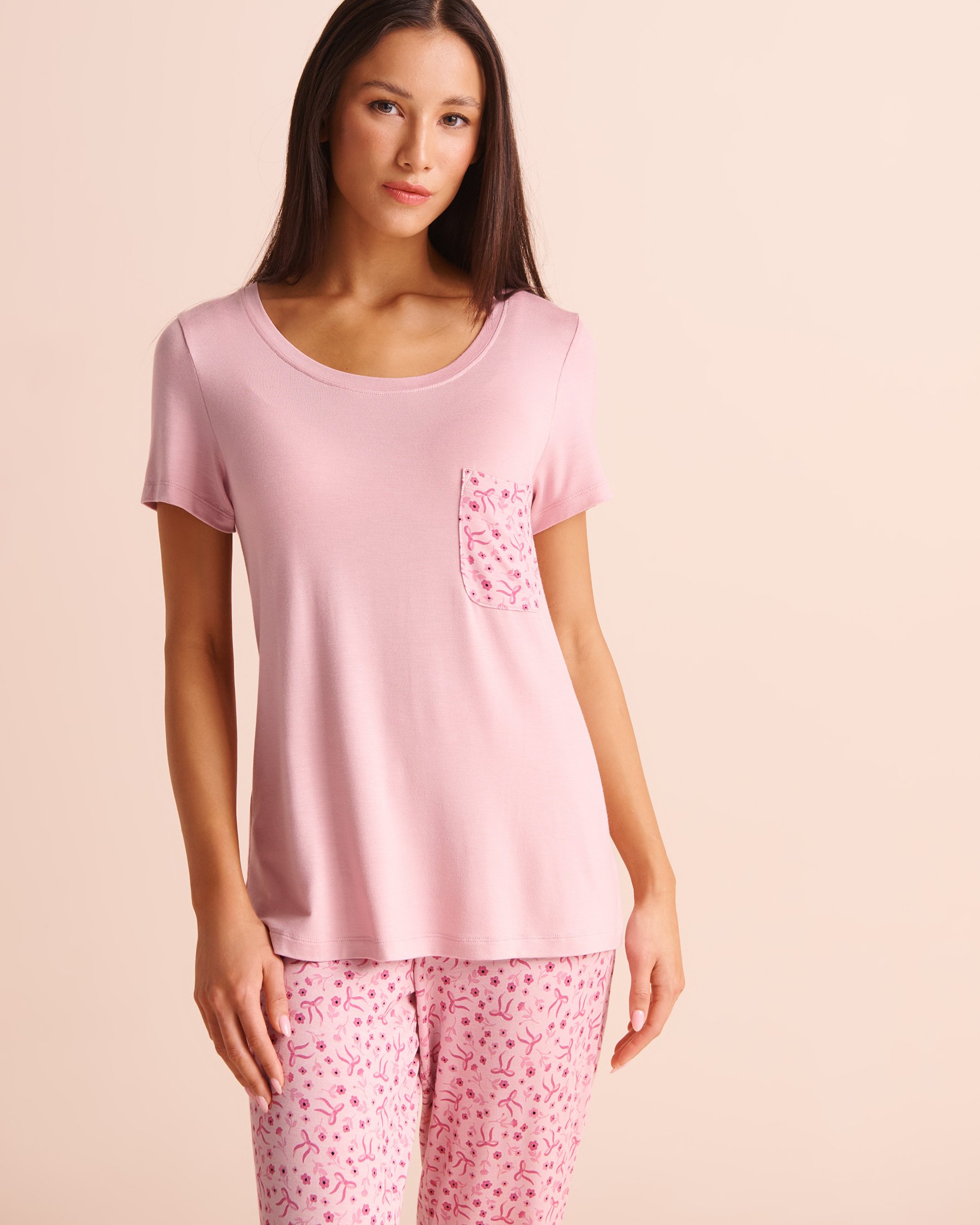 LA VIE EN ROSE Floral & Bow Print Soft Jersey Short Sleeve T-shirt Pink/Floral/Bow 60100212 - View1