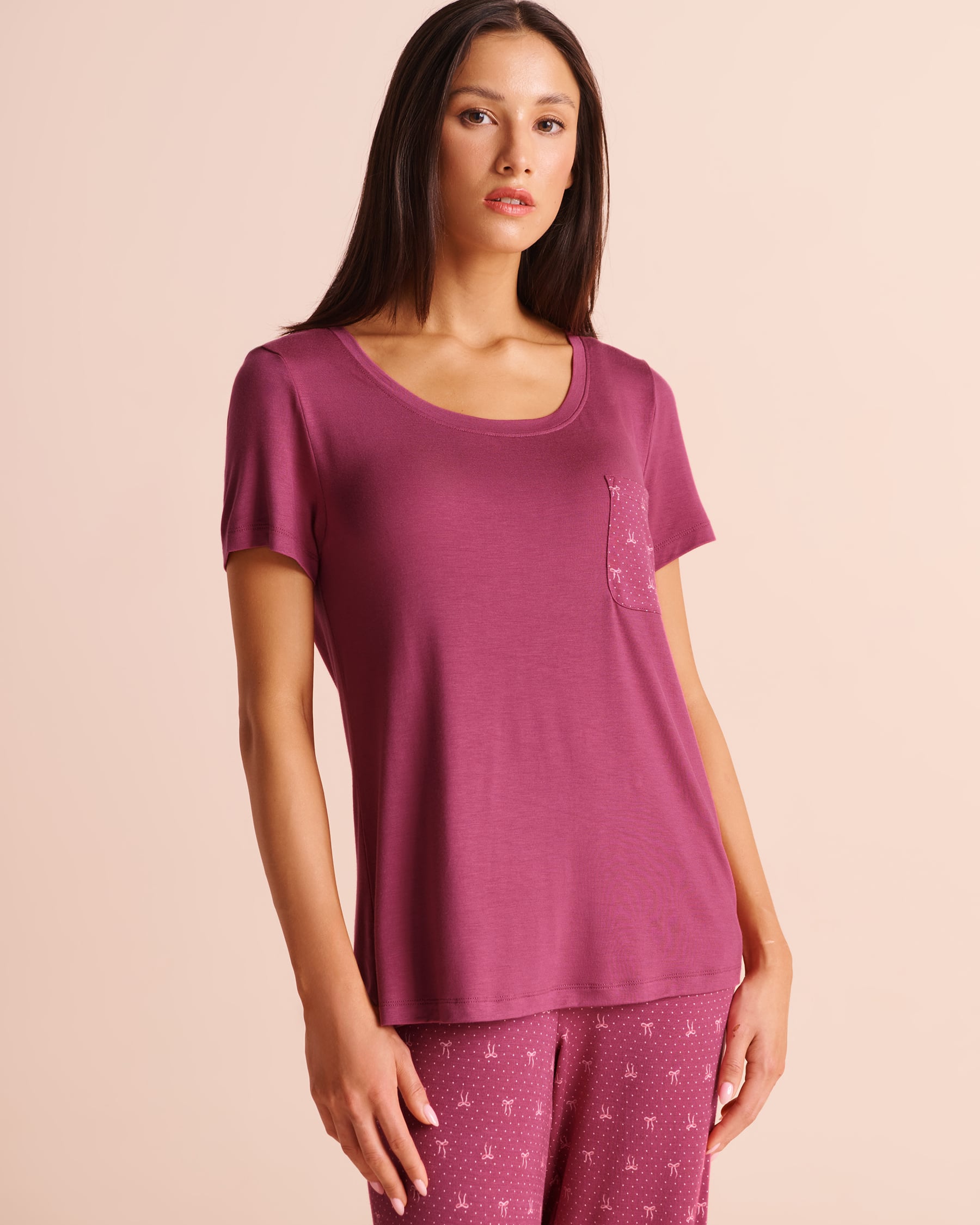 LA VIE EN ROSE Polka Dot & Bow Print Soft Jersey Short Sleeve T-shirt Magenta/Polka Dot/Bow 60100212 - View1