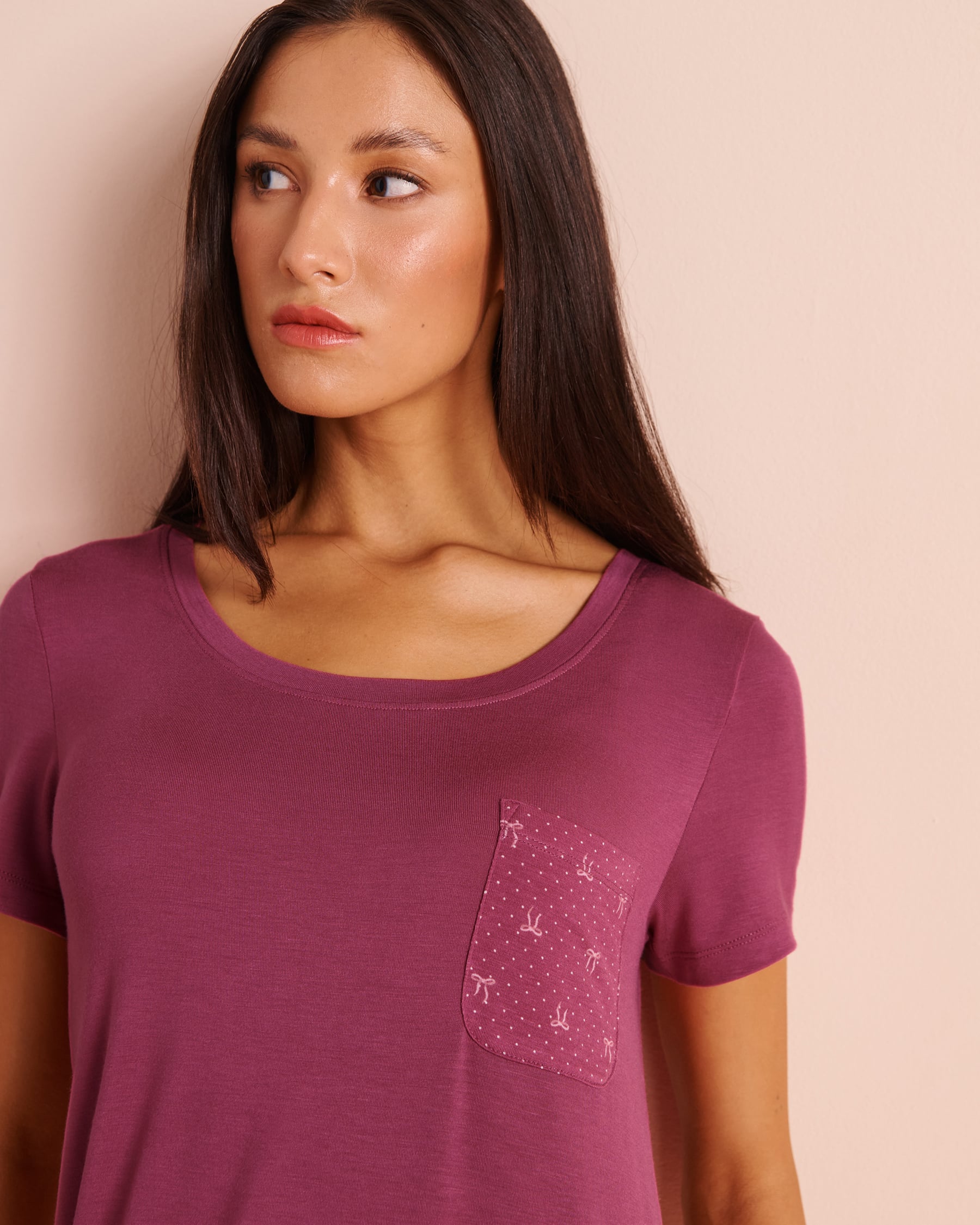 LA VIE EN ROSE Polka Dot & Bow Print Soft Jersey Short Sleeve T-shirt Magenta/Polka Dot/Bow 60100212 - View3