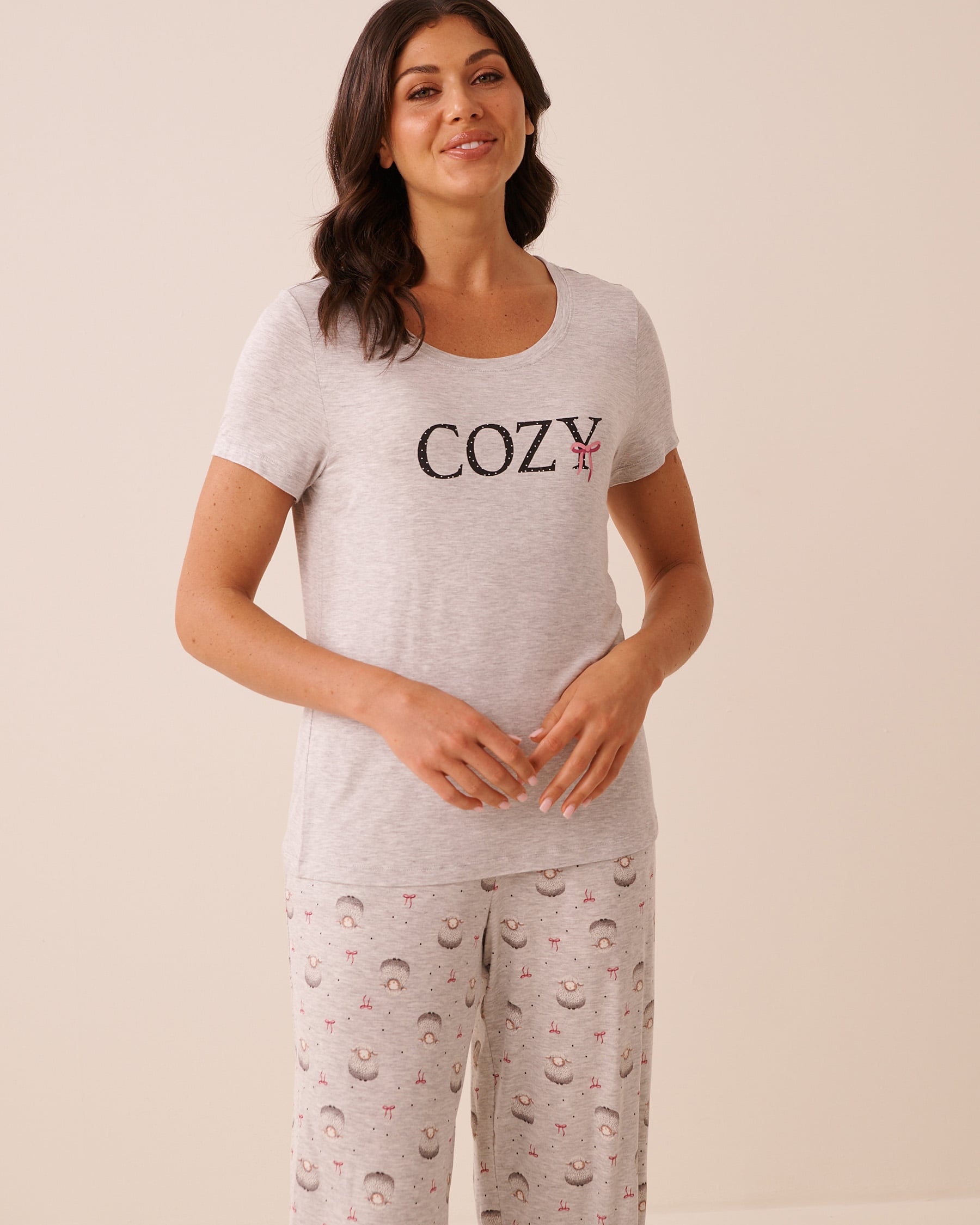 LA VIE EN ROSE Cozy Print Soft Jersey Short Sleeve T-shirt Grey/Cozy 60100212 - View1