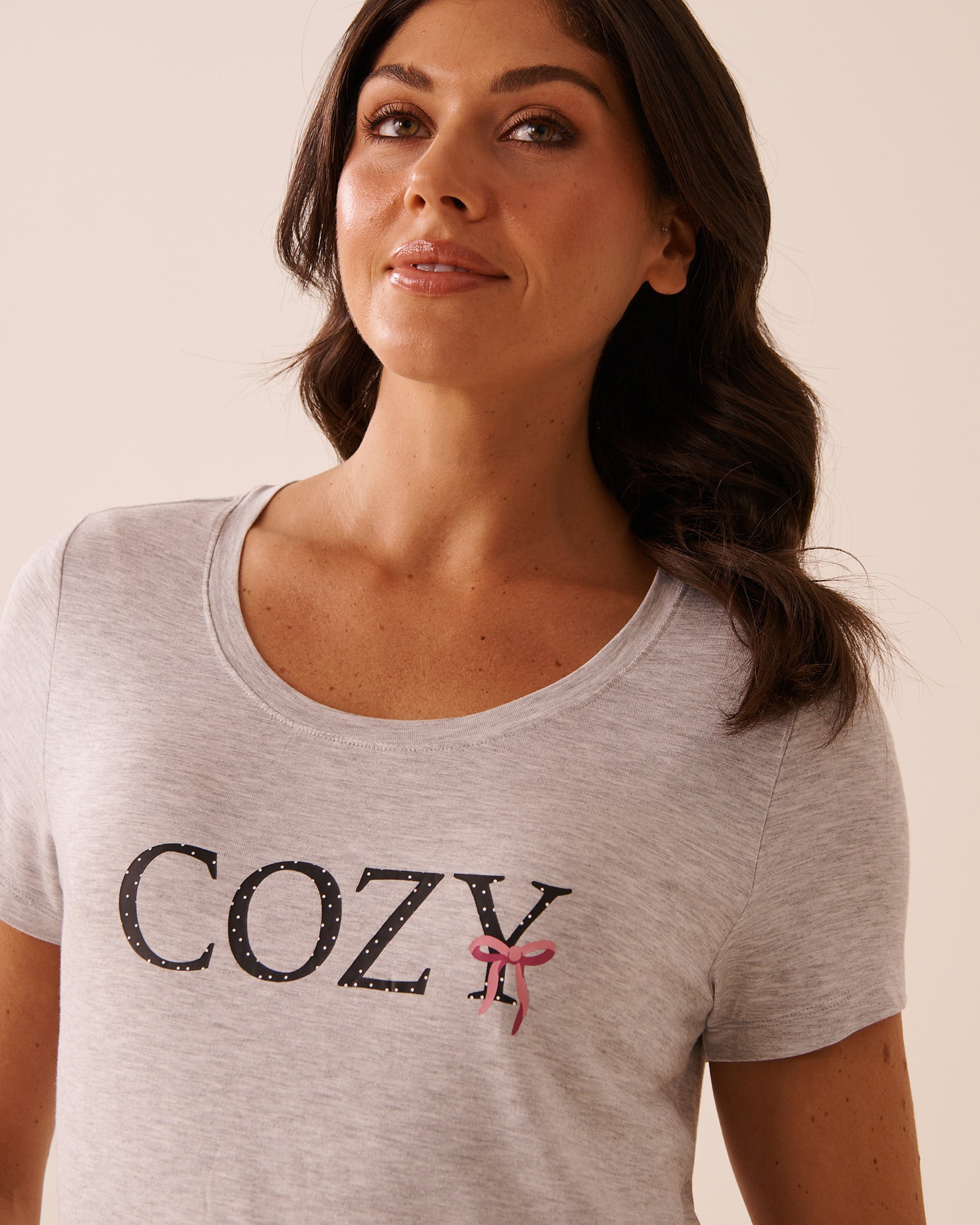 LA VIE EN ROSE Cozy Print Soft Jersey Short Sleeve T-shirt Grey/Cozy 60100212 - View3
