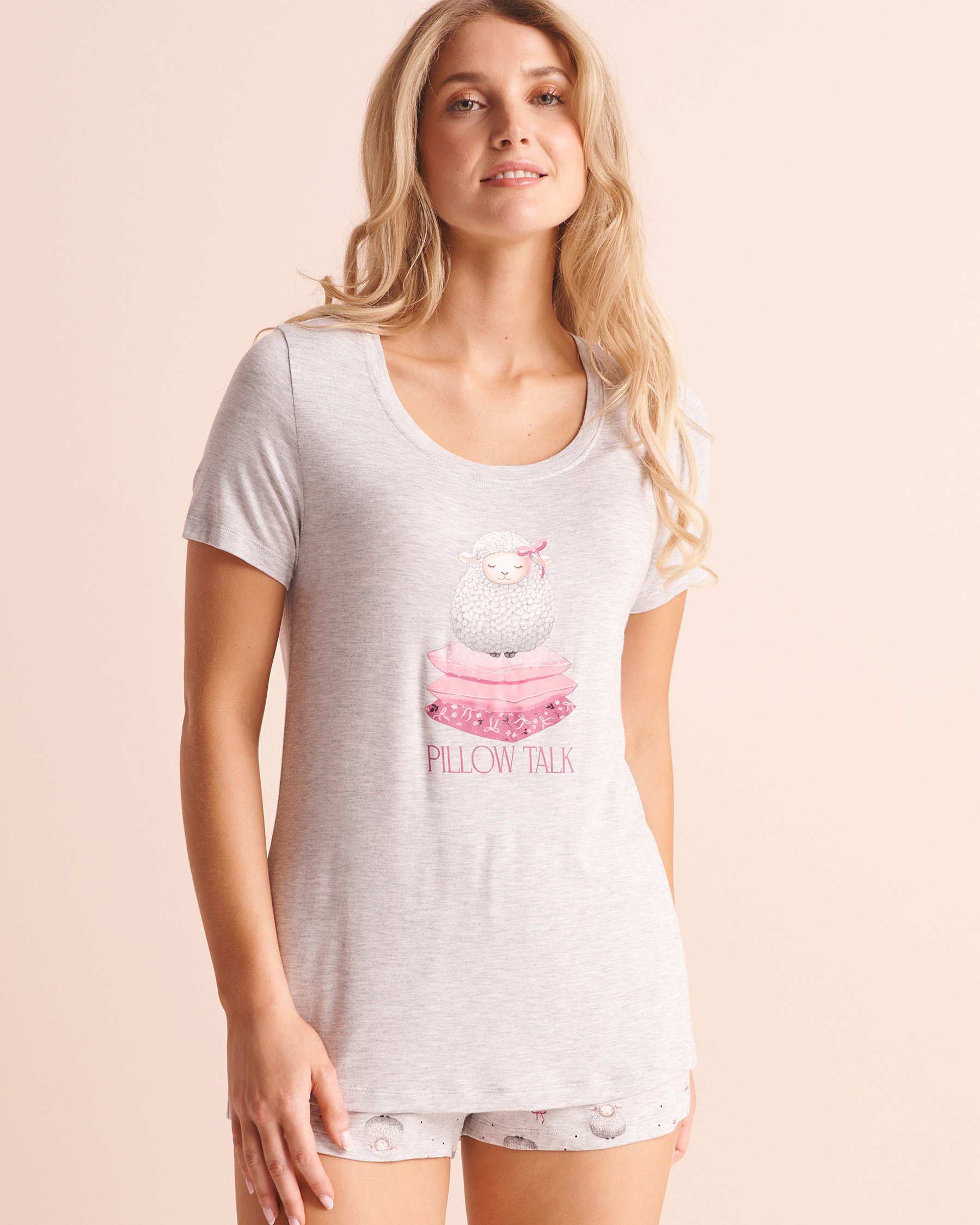 LA VIE EN ROSE Sheep Print Soft Jersey Short Sleeve T-shirt Grey/Sheep 60100212 - View1