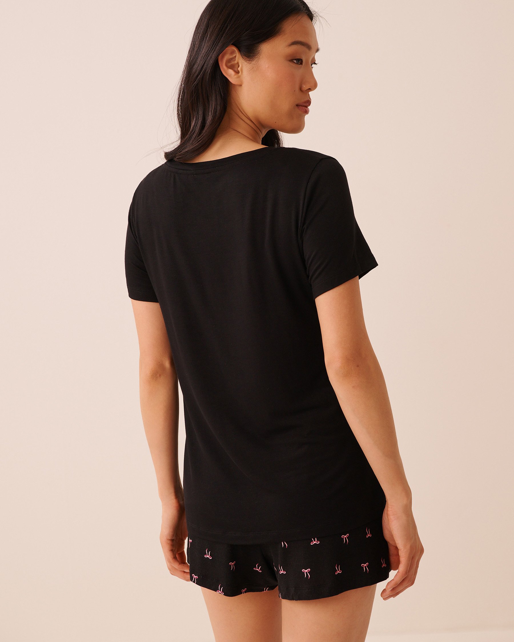 LA VIE EN ROSE T-shirt manches courtes en jersey doux imprimé mouton Noir/Mouton 60100212 - View2