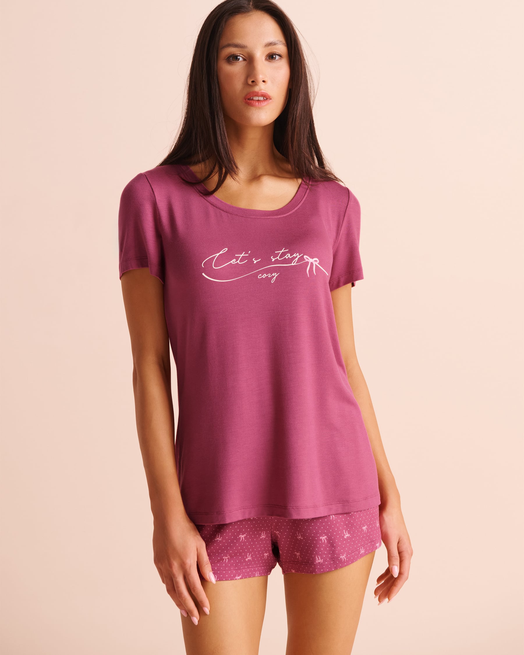 LA VIE EN ROSE Let's Stay Cozy Print Soft Jersey Short Sleeve T-shirt Magenta/Let's Stay Cozy 60100212 - View1