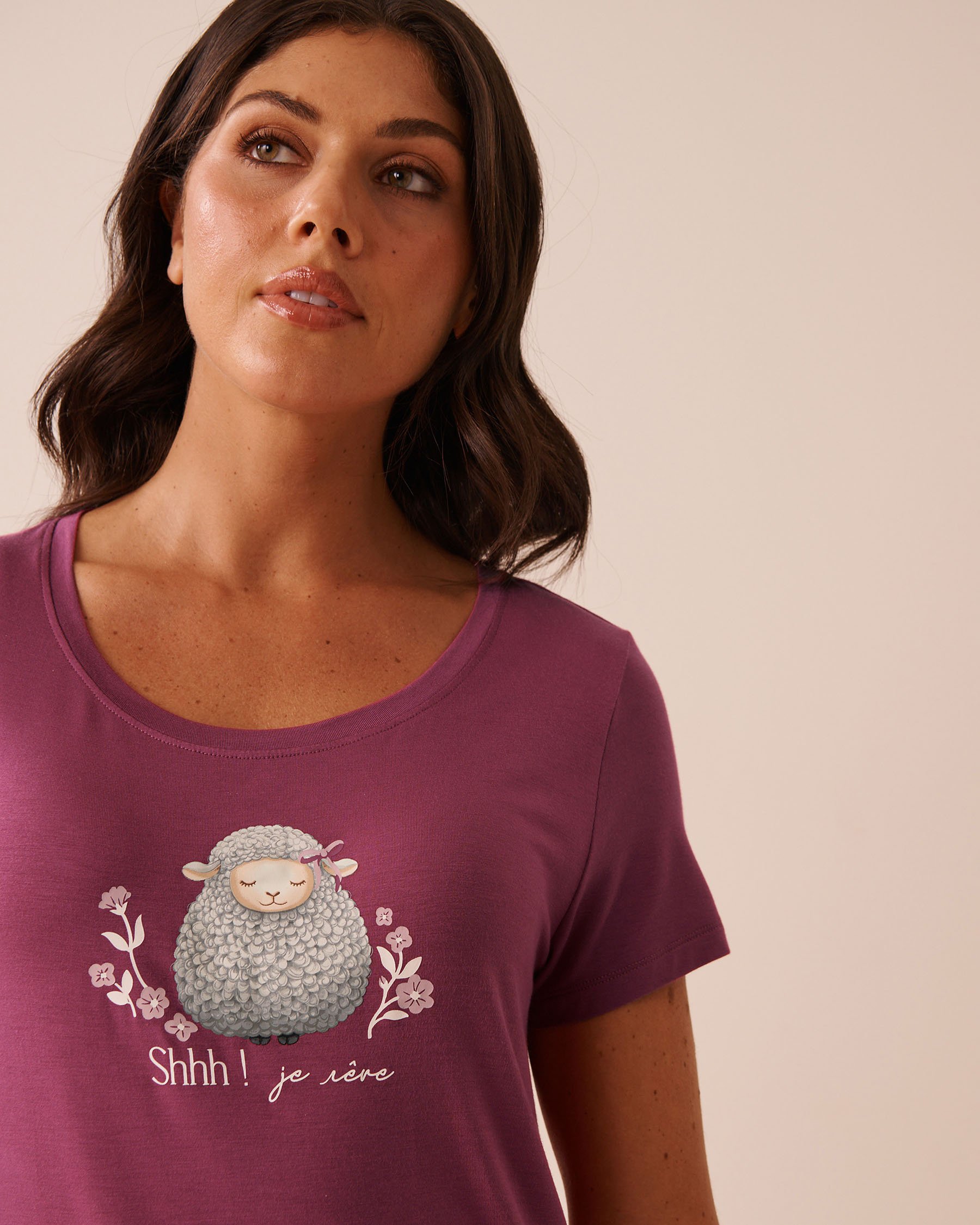 LA VIE EN ROSE Sheep Print Soft Jersey Short Sleeve T-shirt Magenta/Sheep 60100212 - View3