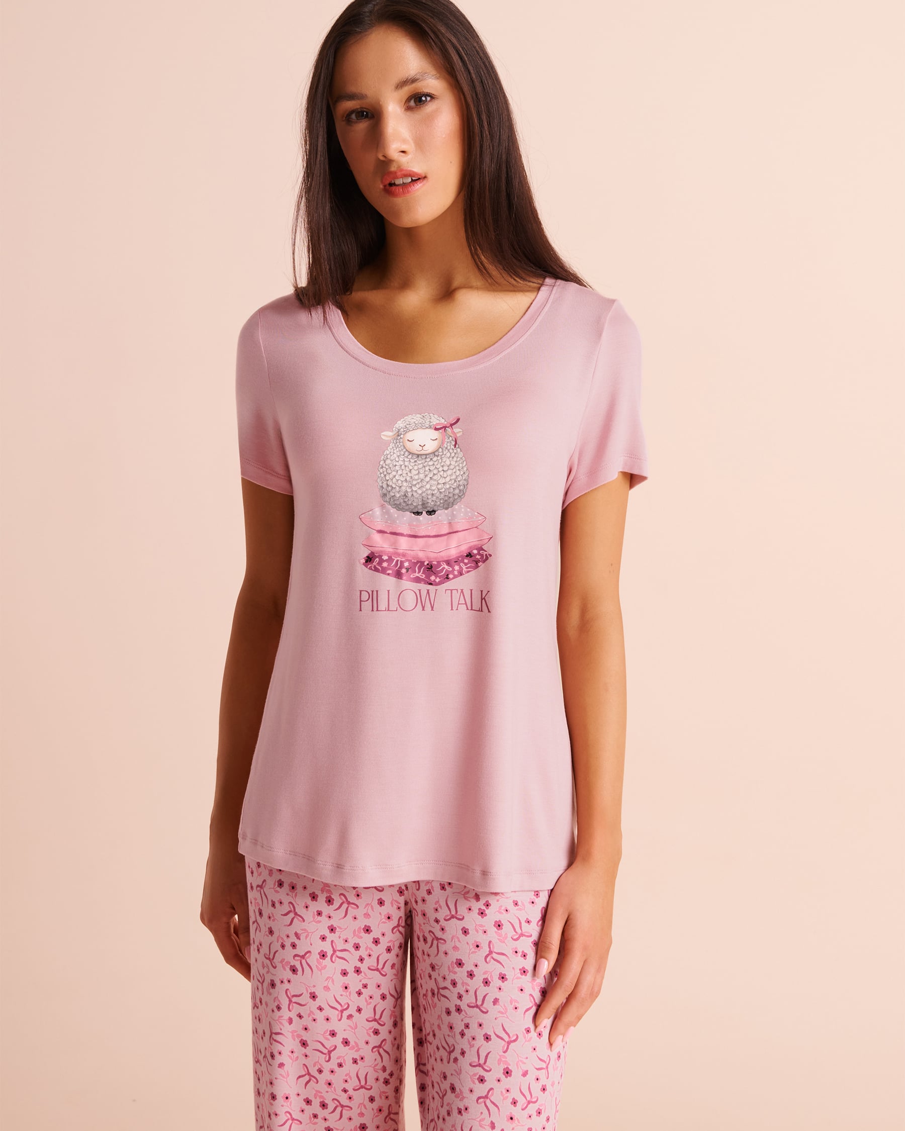 LA VIE EN ROSE Sheep Print Soft Jersey Short Sleeve T-shirt Pink/Sheep 60100212 - View3