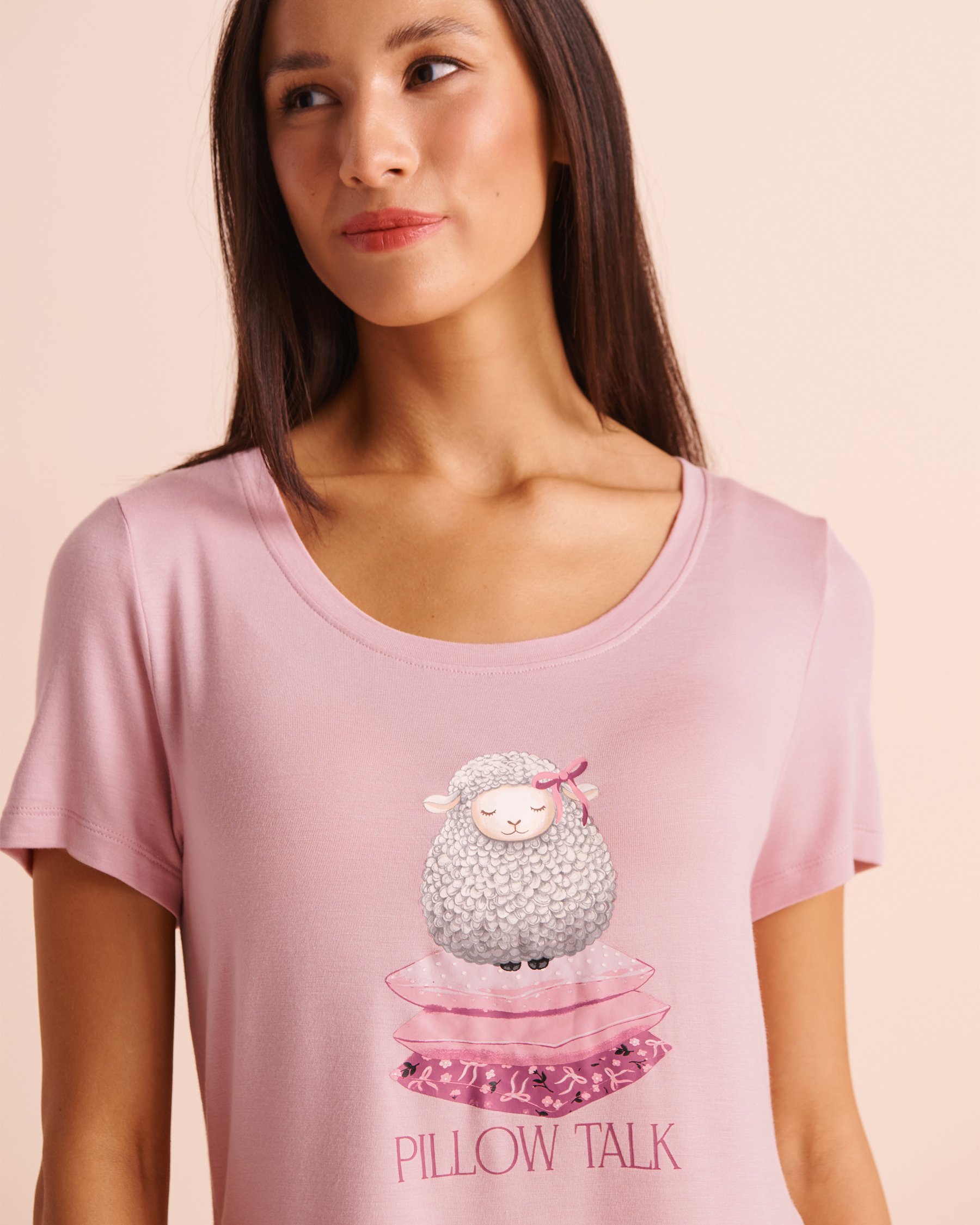 LA VIE EN ROSE Sheep Print Soft Jersey Short Sleeve T-shirt Pink/Sheep 60100212 - View5