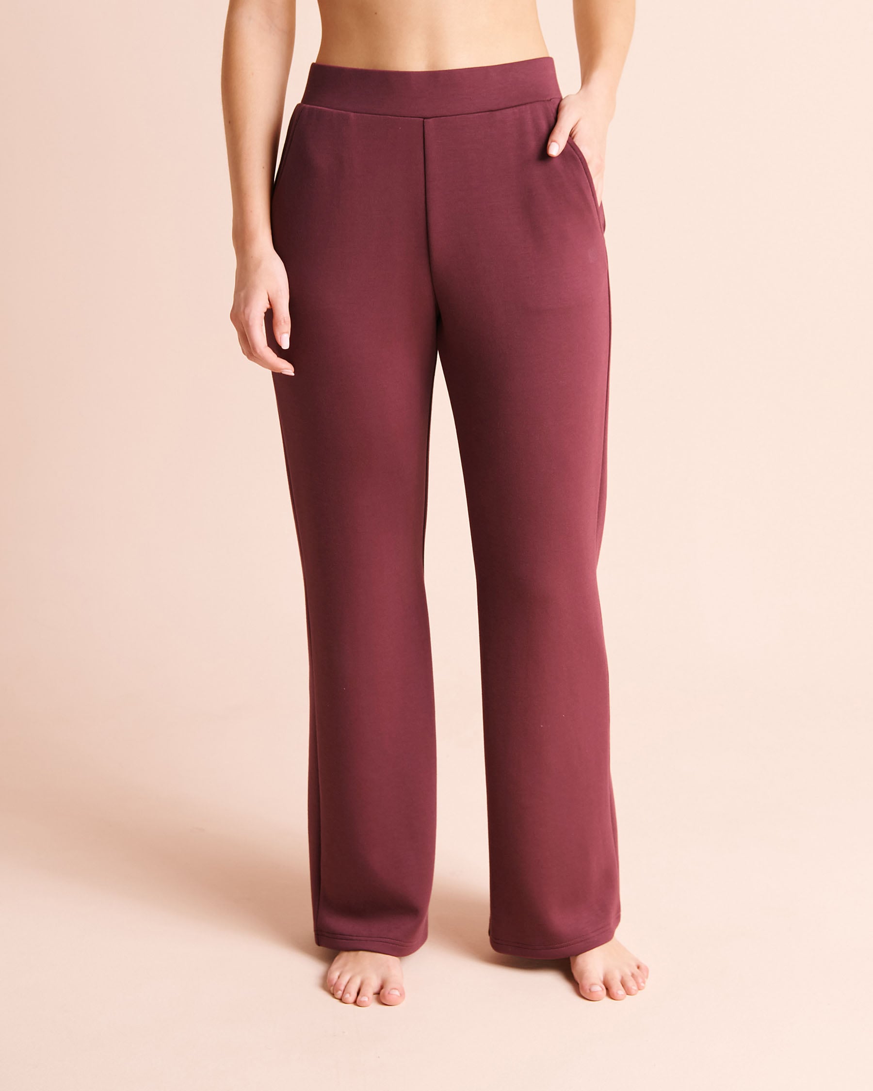 LA VIE EN ROSE Pantalon coupe droite en double tricot Bourgogne 50200125 - Voir1